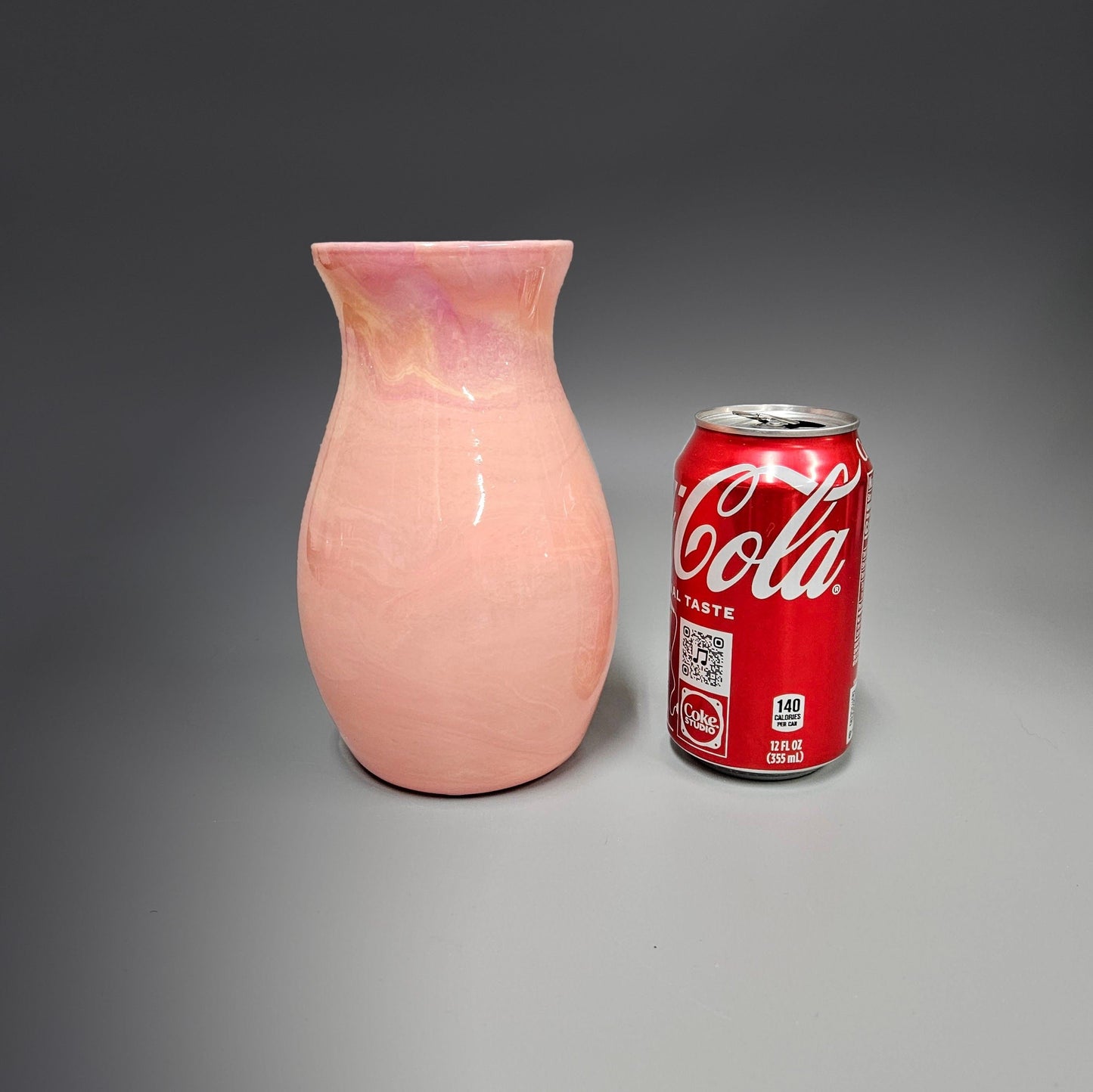 Fluid Art Painted Glass Vase in Peach Pink Yellow