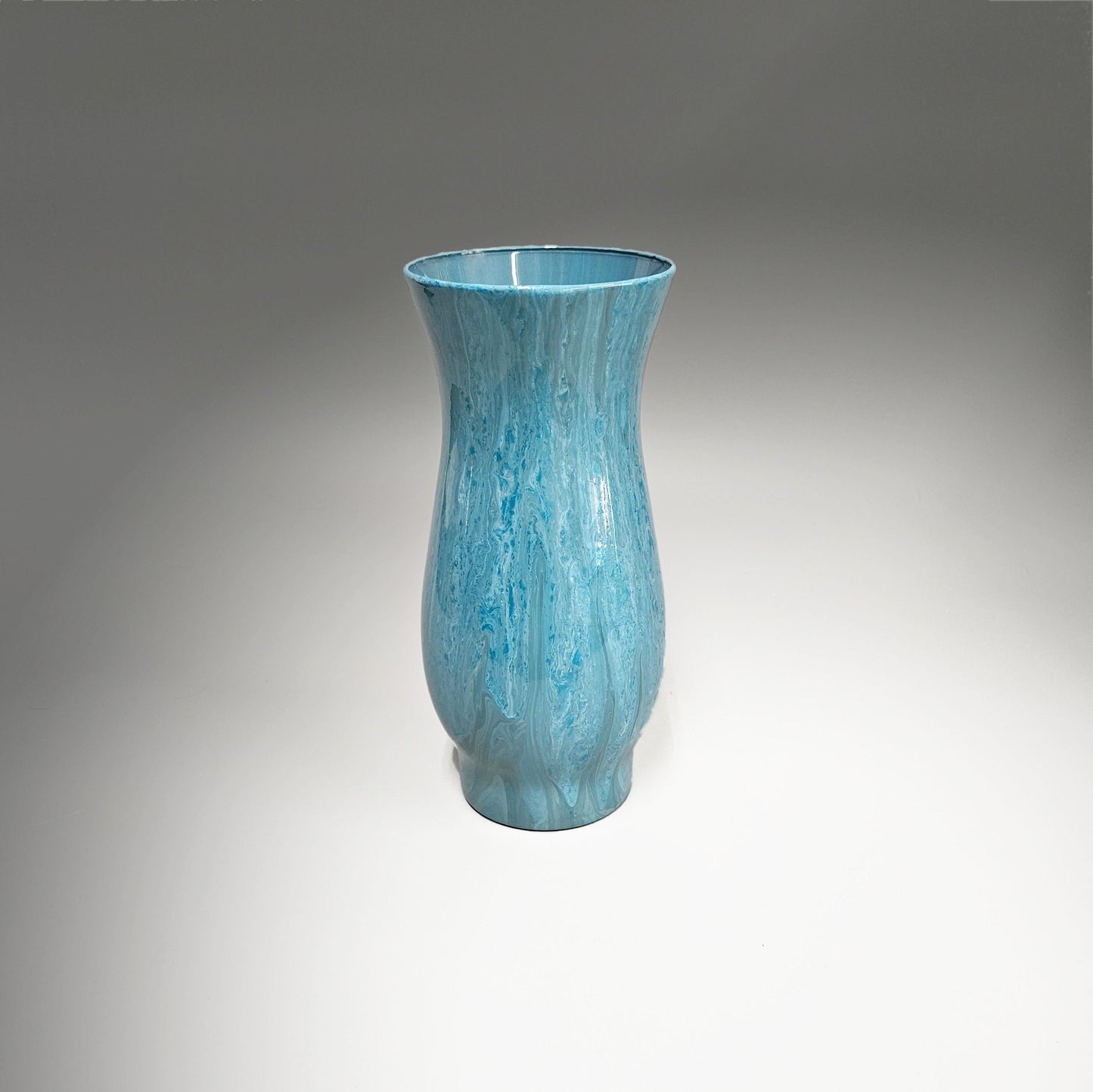 Fluid Art Glass Vase in Aqua Teal and Gray