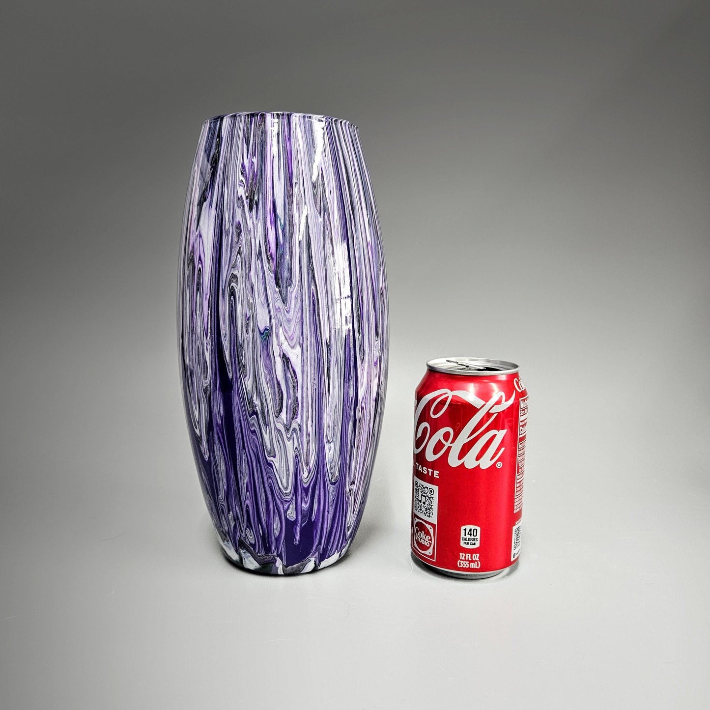 Tall Glass Vase Painted in Black Purple Teal and White