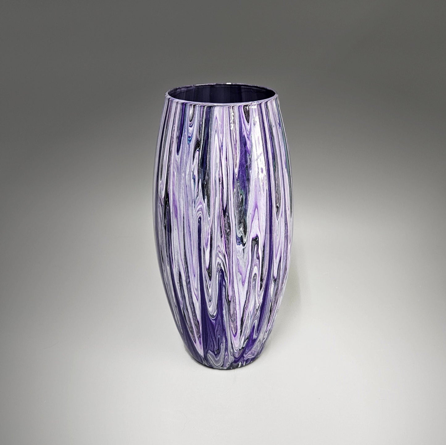 Tall Glass Vase Painted in Black Purple Teal and White
