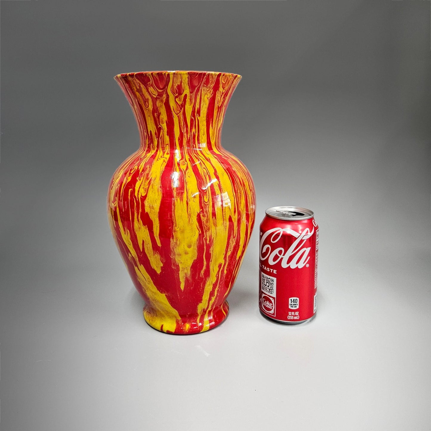 Red Yellow Orange Abstract Tall Glass Vase