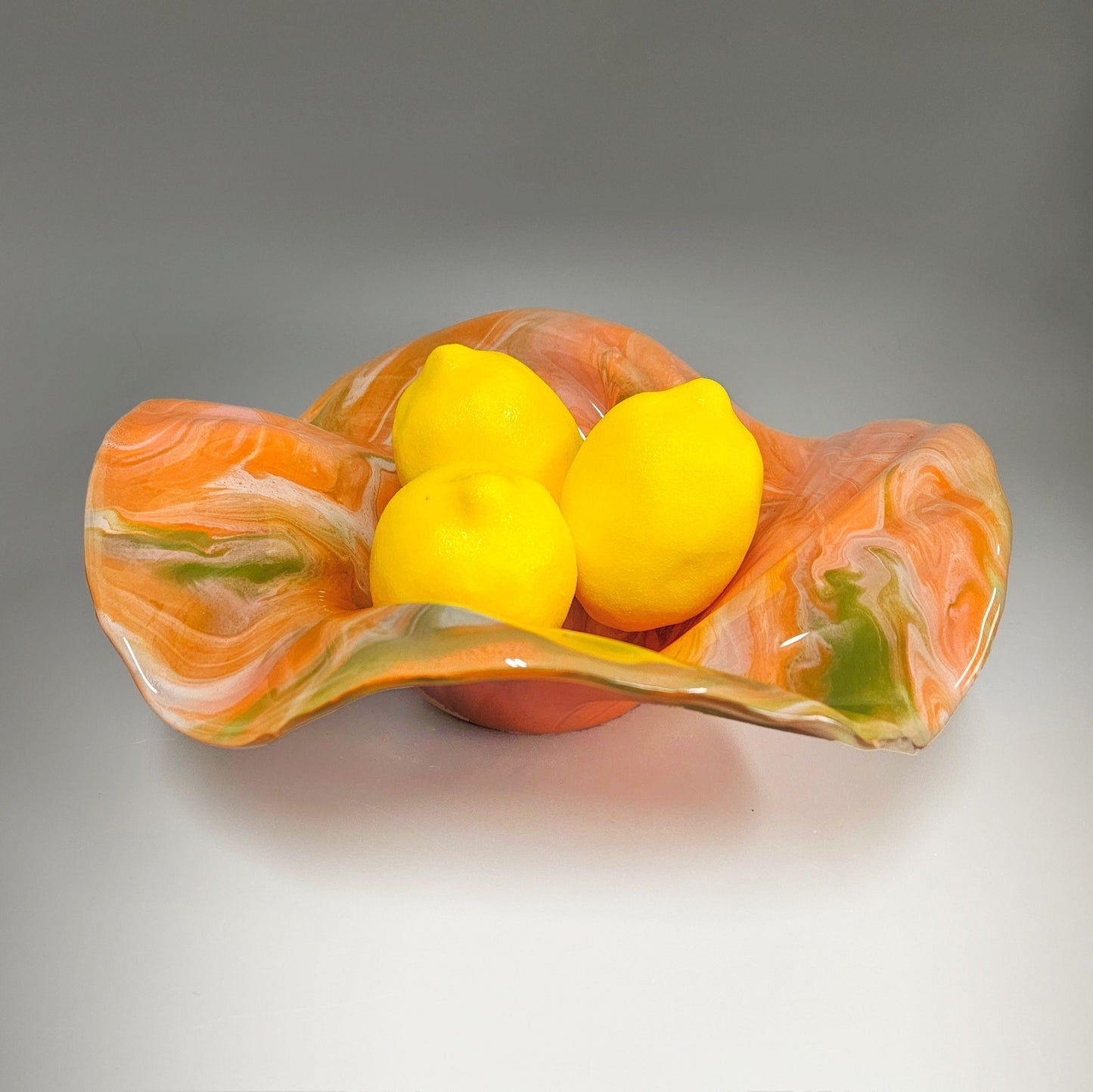 Glass Art Wave Bowl in Orange Green Pink