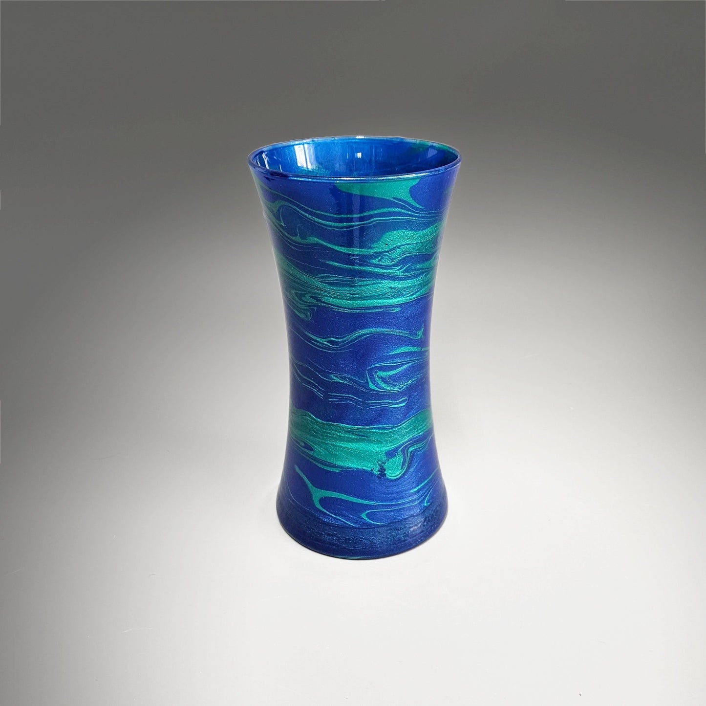 Fluid Art Glass Vase in Cobalt Blue Teal Green