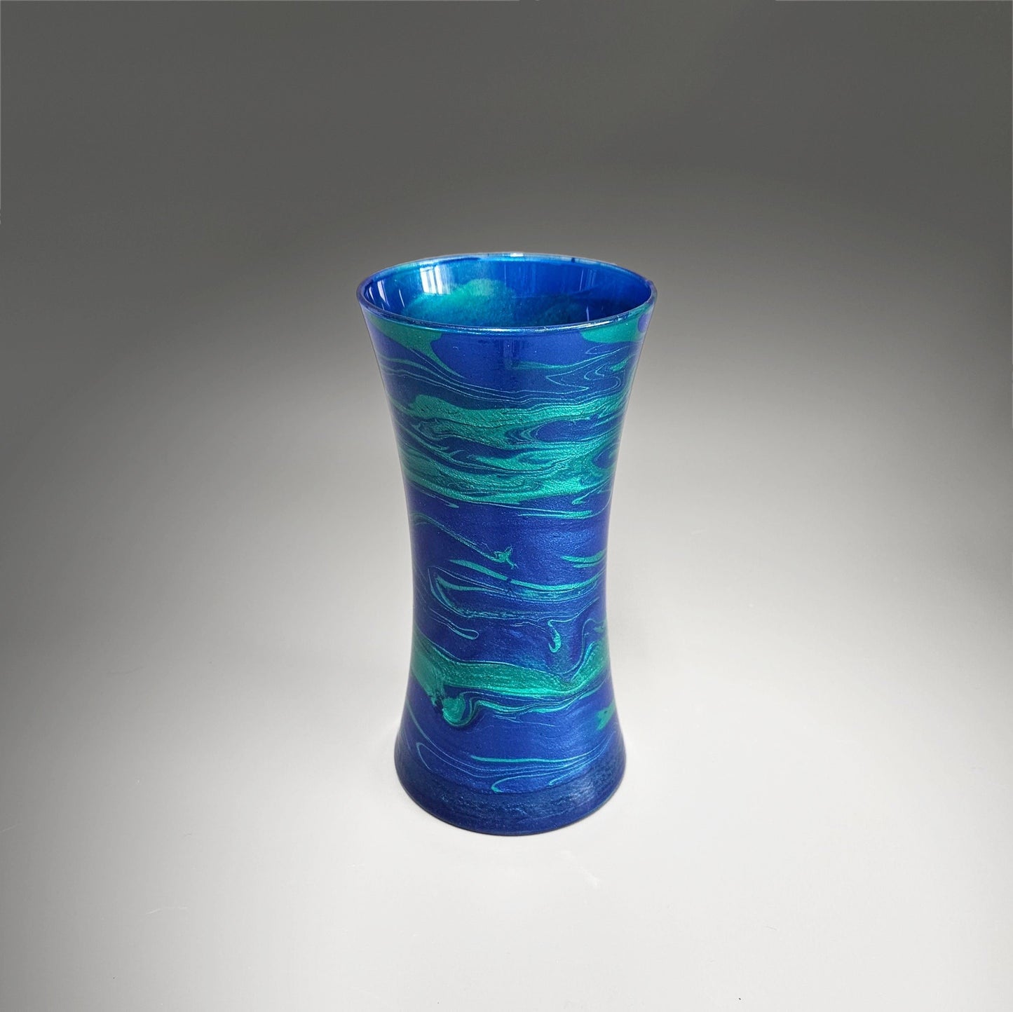 Fluid Art Glass Vase in Cobalt Blue Teal Green