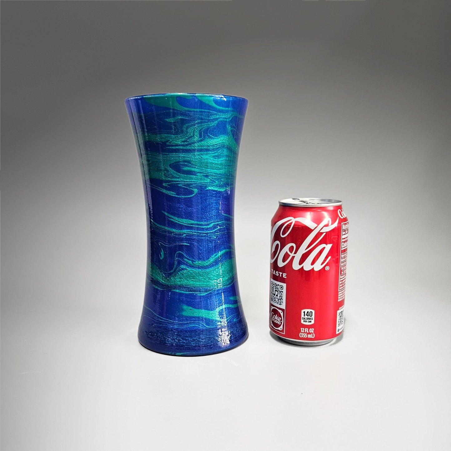 Fluid Art Glass Vase in Cobalt Blue Teal Green