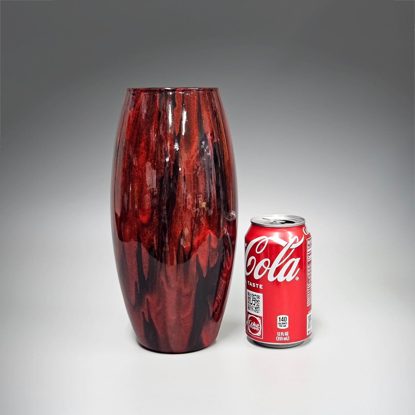 Glass Art Red and Black Tall Flower Vase