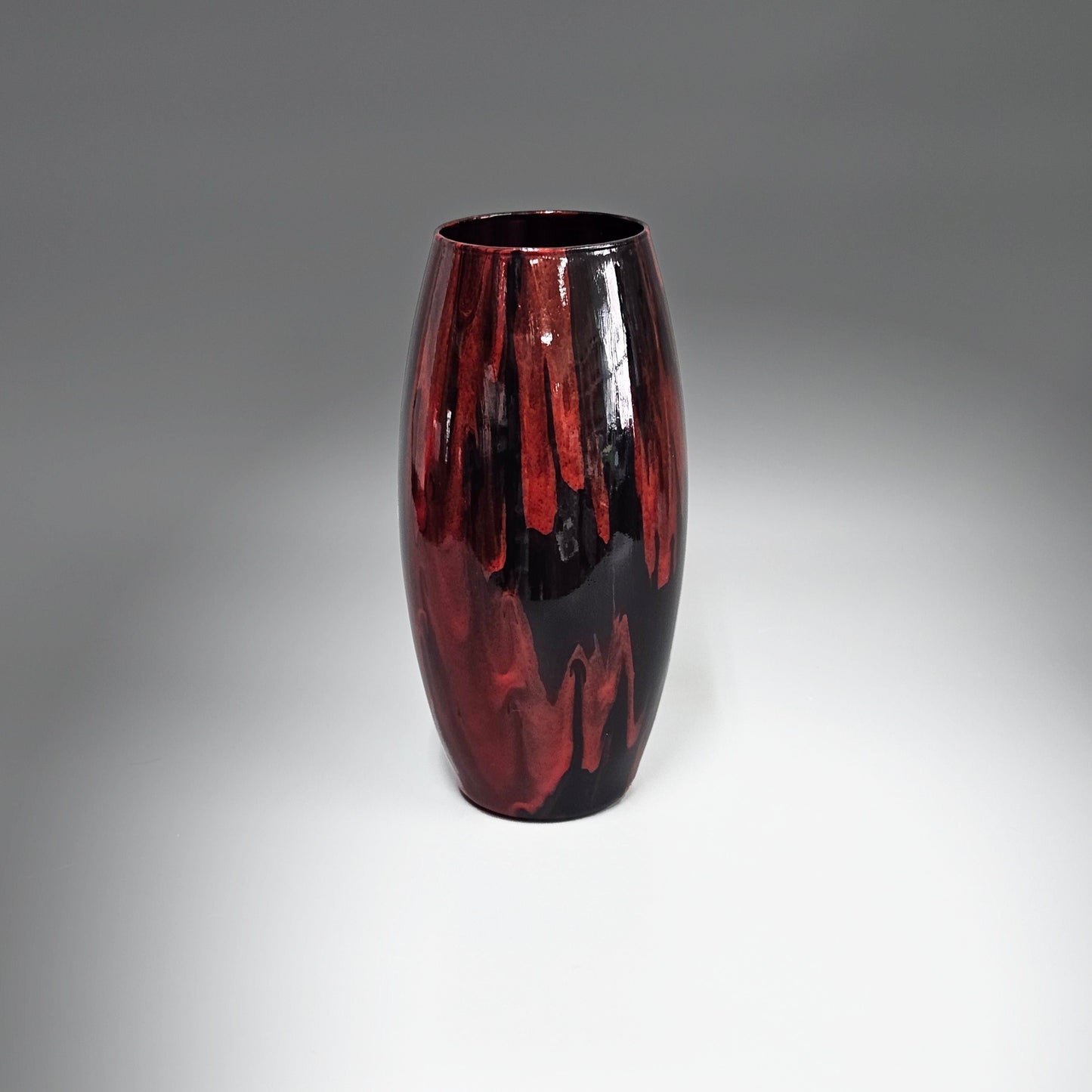 Glass Art Red and Black Tall Flower Vase
