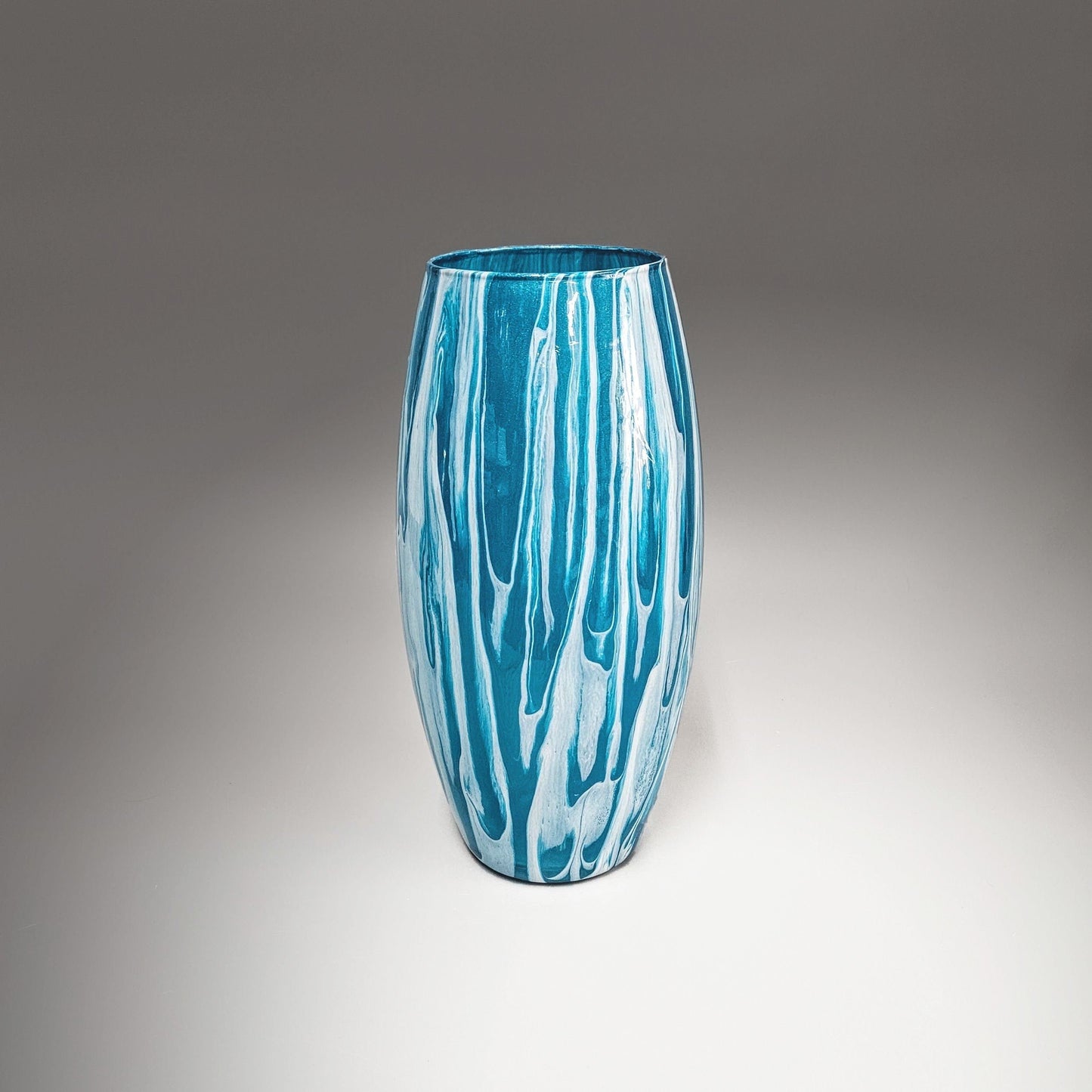 Abstract Glass Vase in Teal and Pearl White