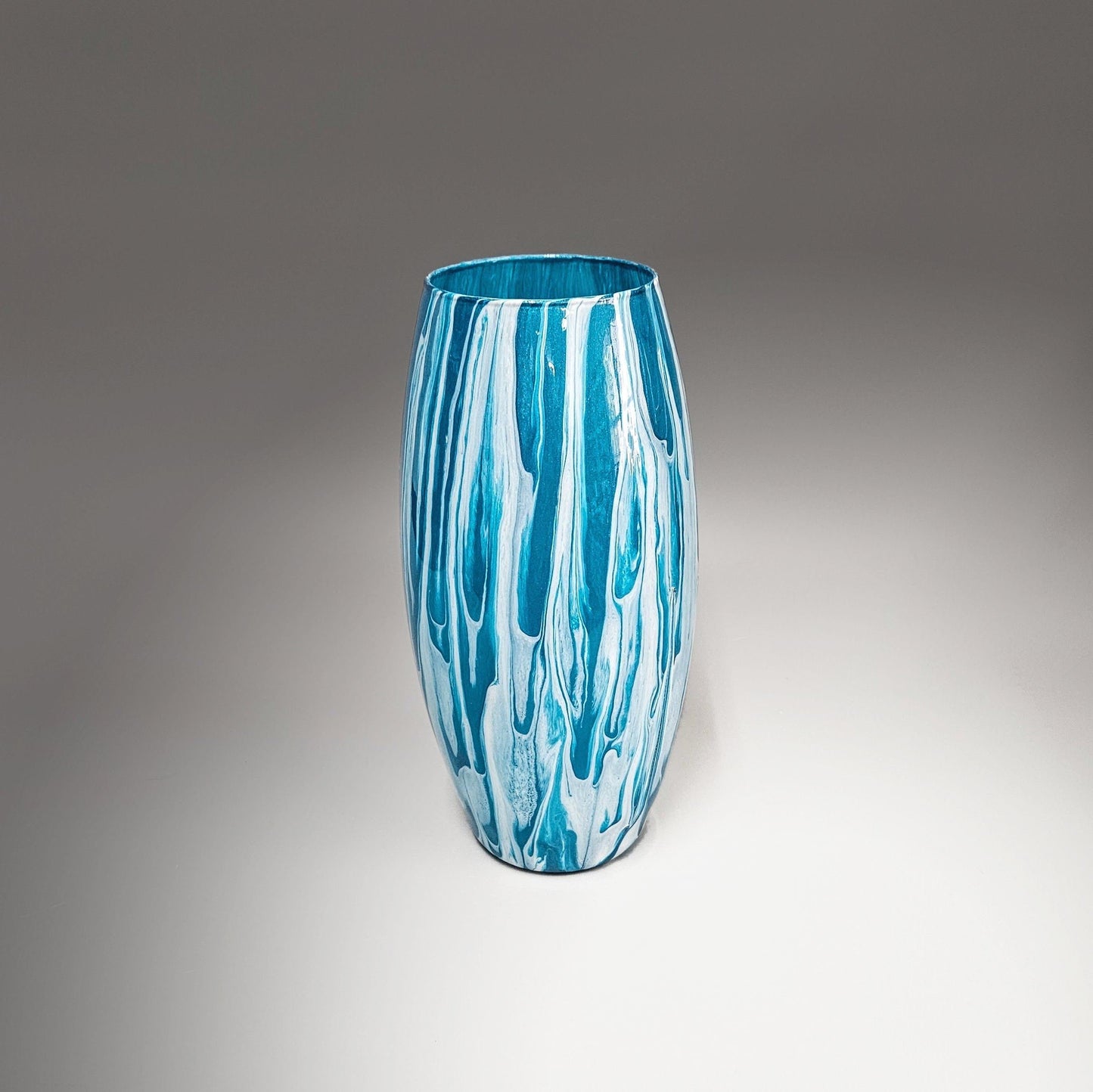 Abstract Glass Vase in Teal and Pearl White