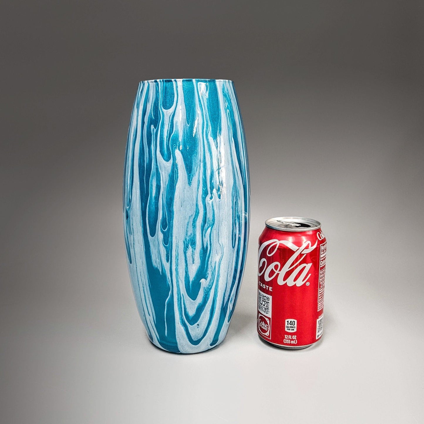 Abstract Glass Vase in Teal and Pearl White