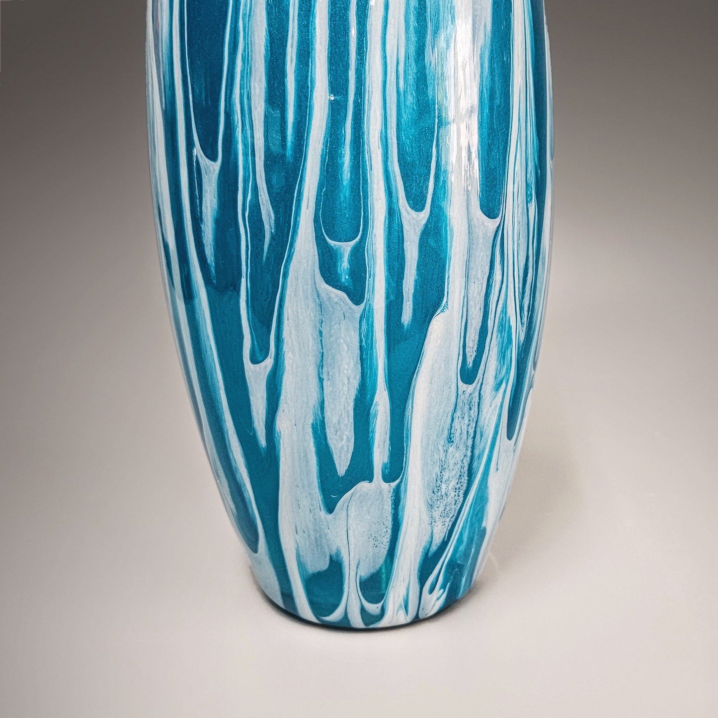 Abstract Glass Vase in Teal and Pearl White