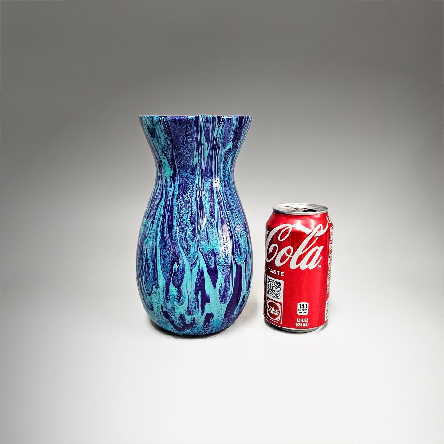 Fluid Art Painted Vase in Aqua and Purple