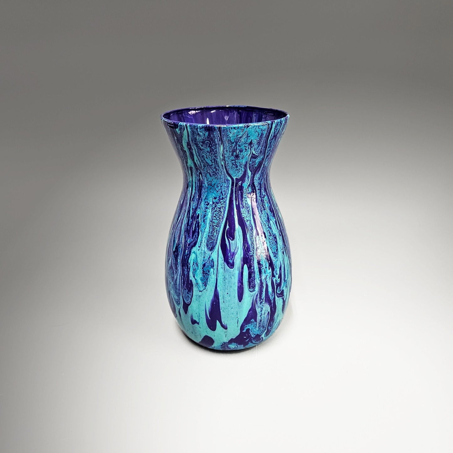 Fluid Art Painted Vase in Aqua and Purple