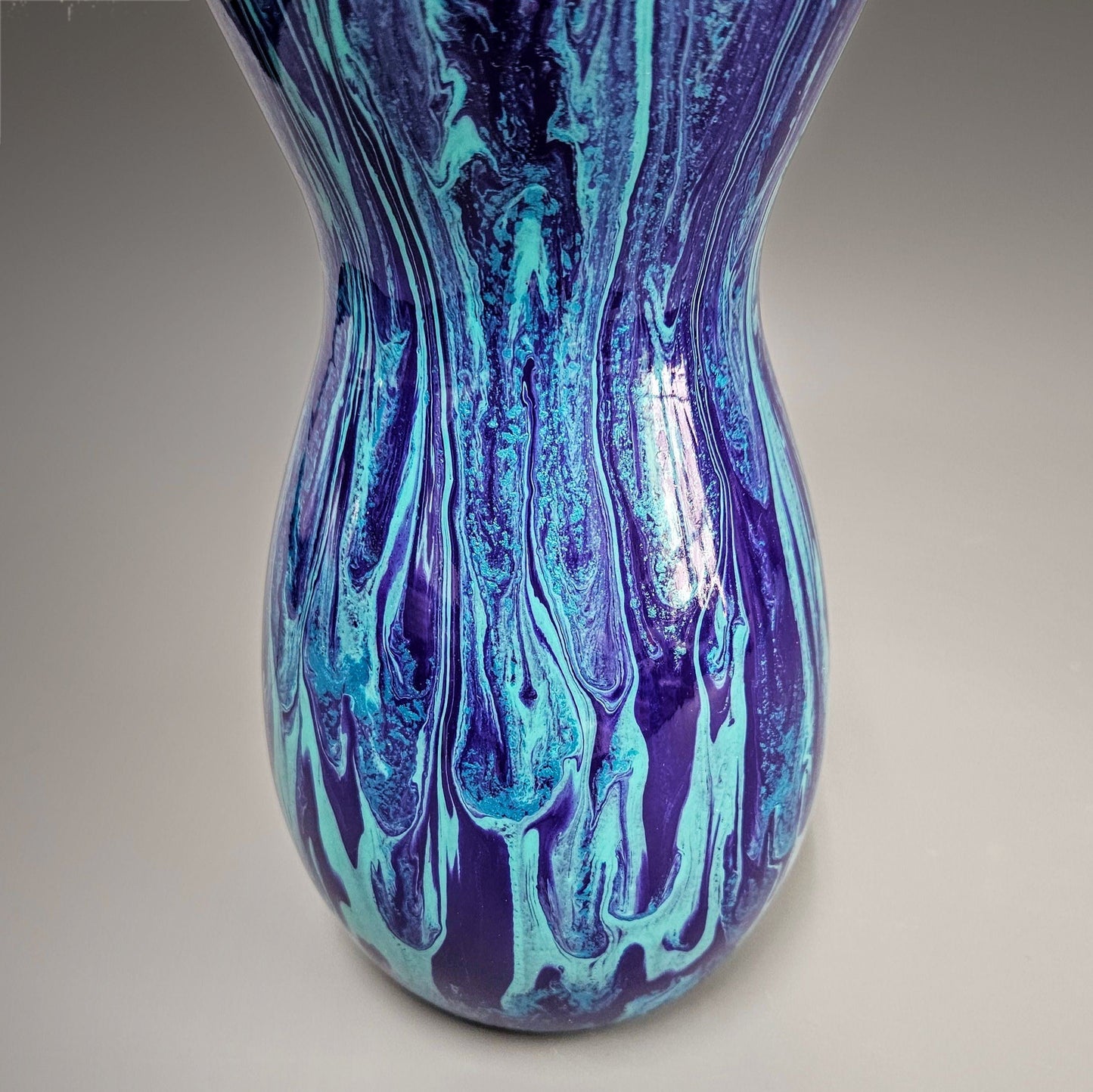 Fluid Art Painted Vase in Aqua and Purple