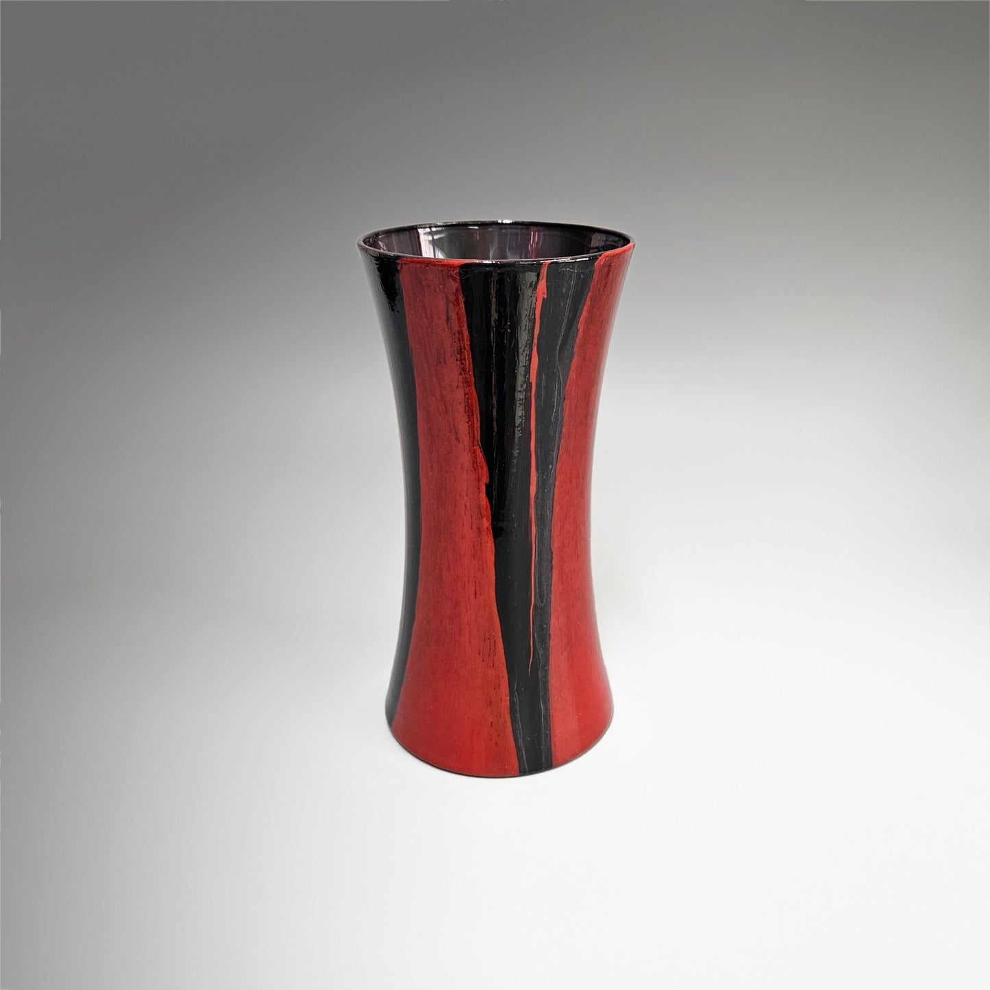 Abstract Fluid Art Glass Vase in Red and Black
