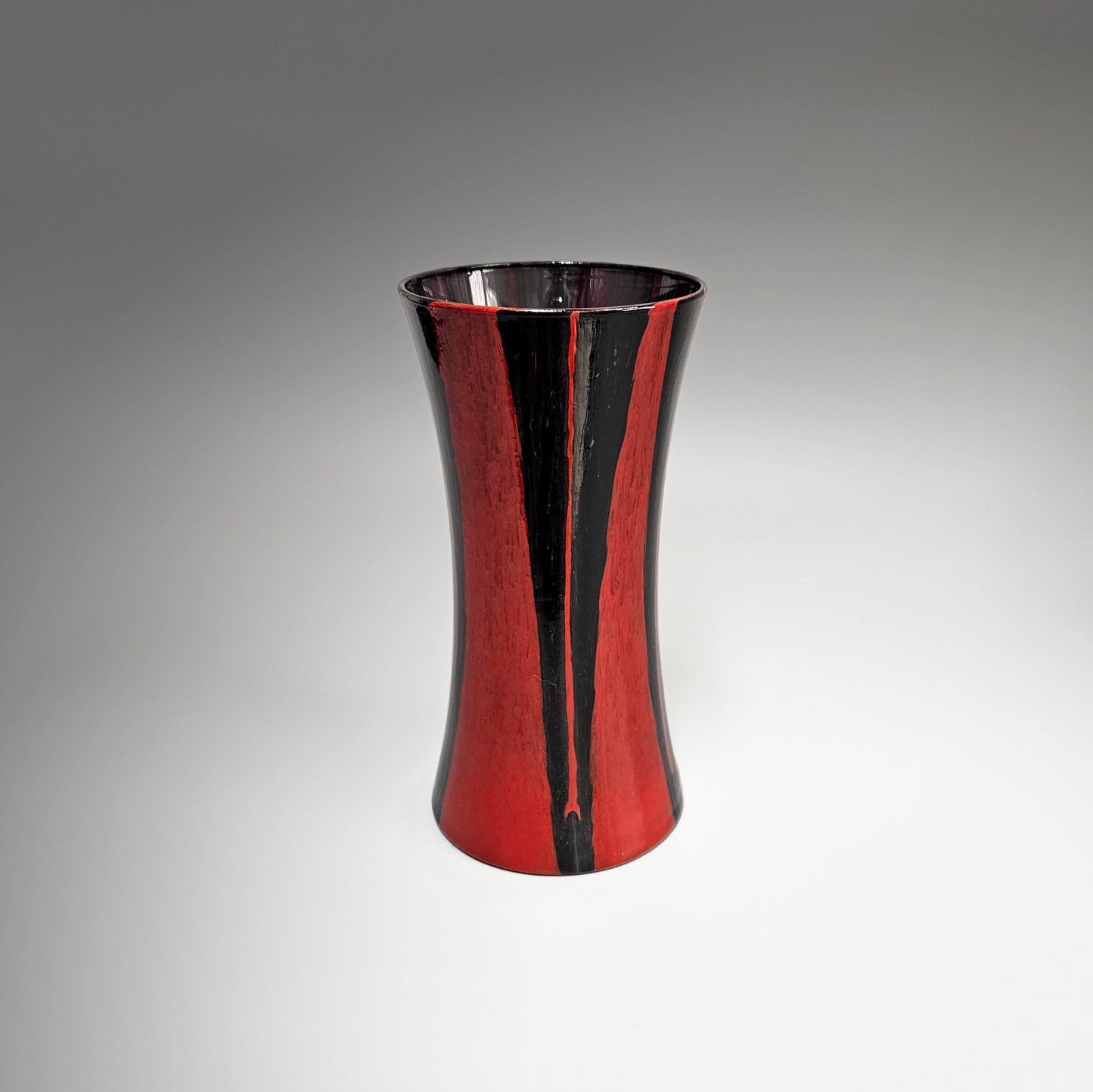 Abstract Fluid Art Glass Vase in Red and Black