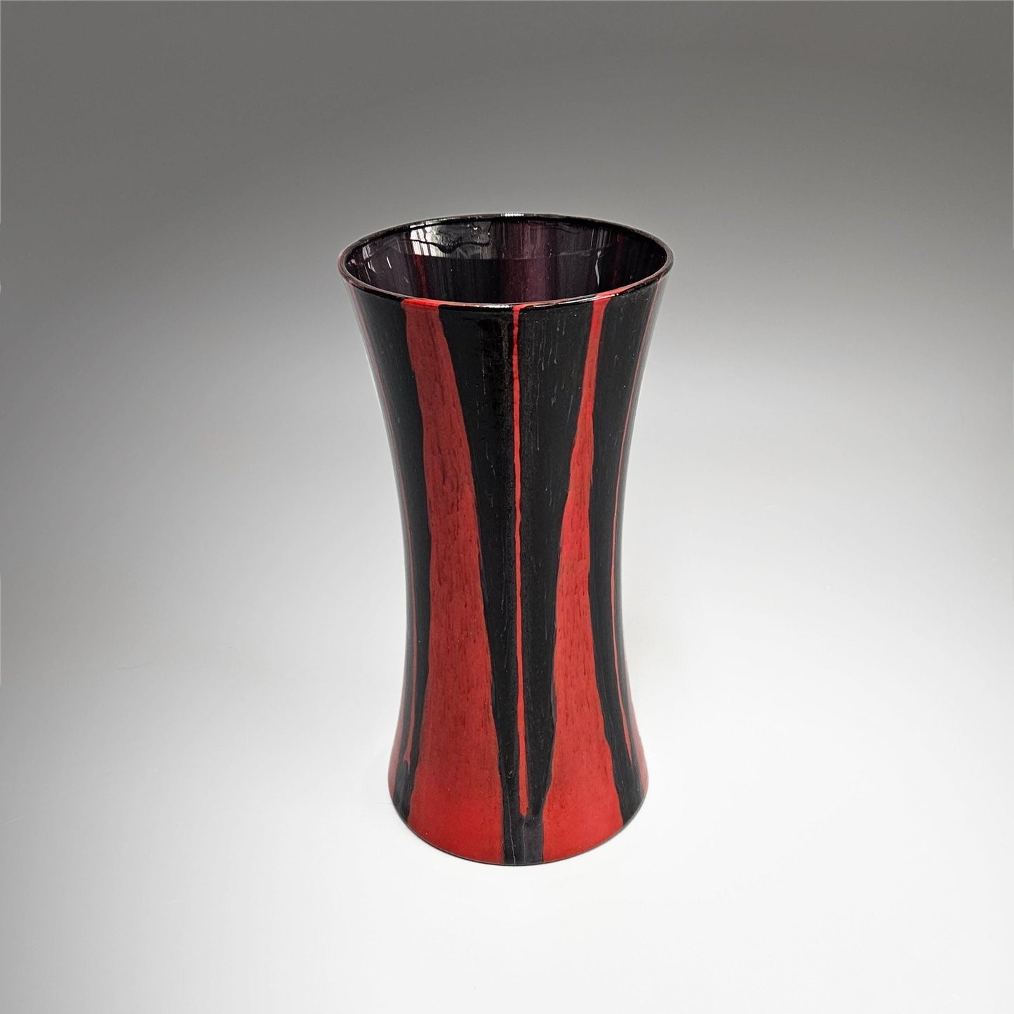 Abstract Fluid Art Glass Vase in Red and Black