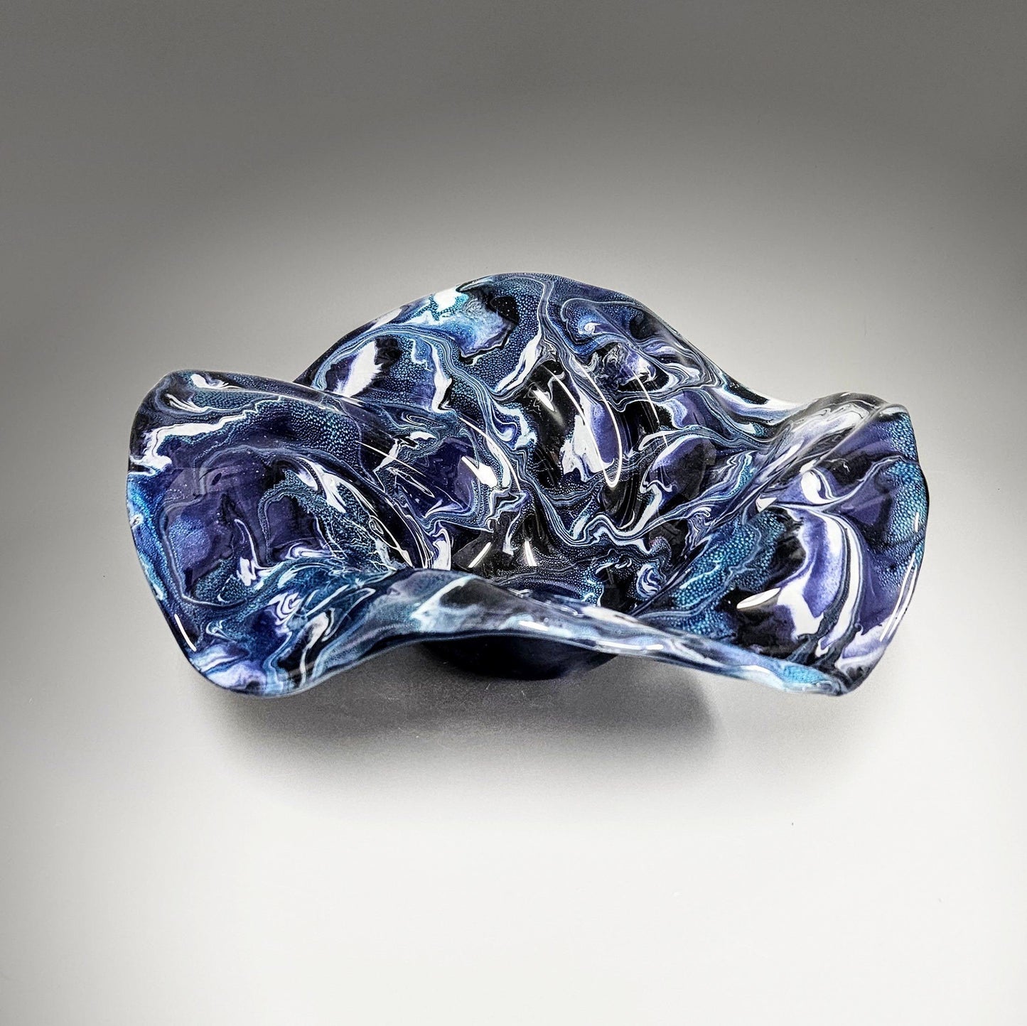 Glass Art Wave Bowl in Teal Purple White Black
