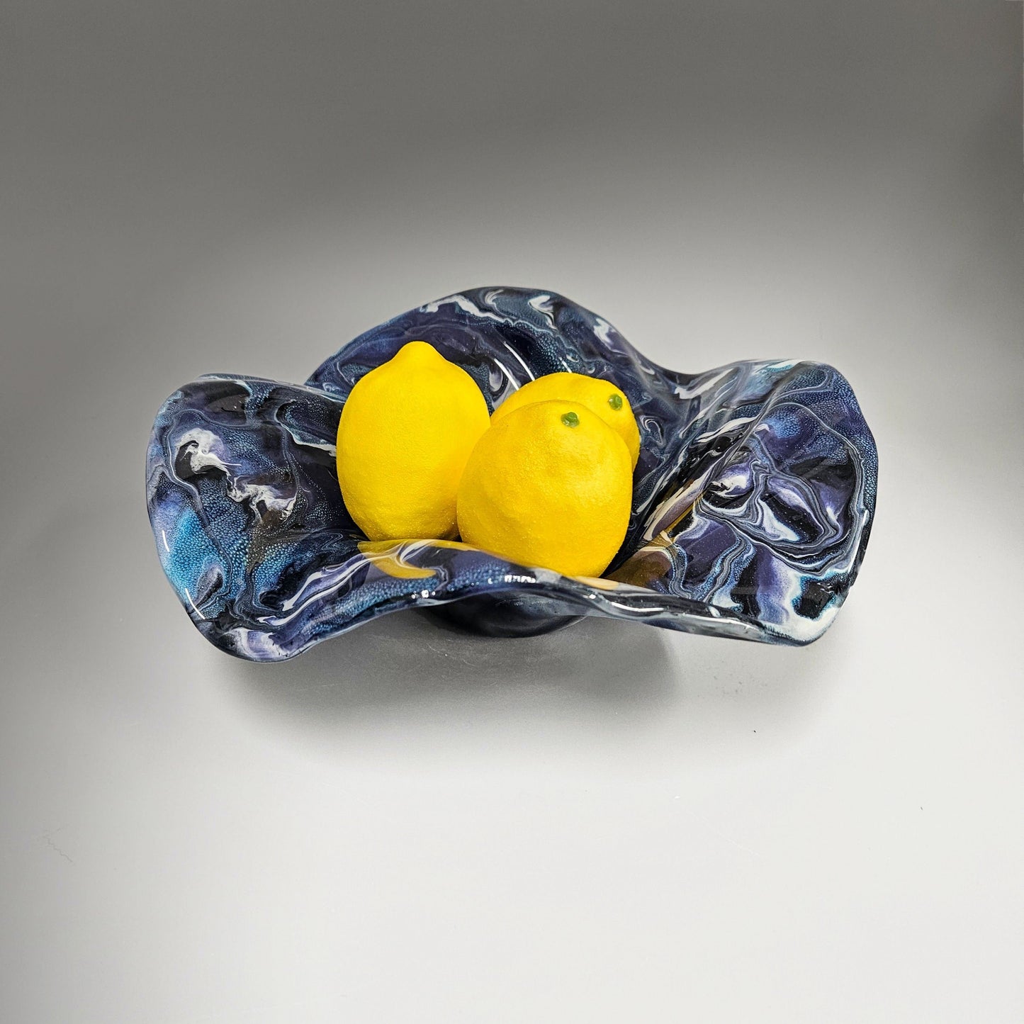 Glass Art Wave Bowl in Teal Purple White Black