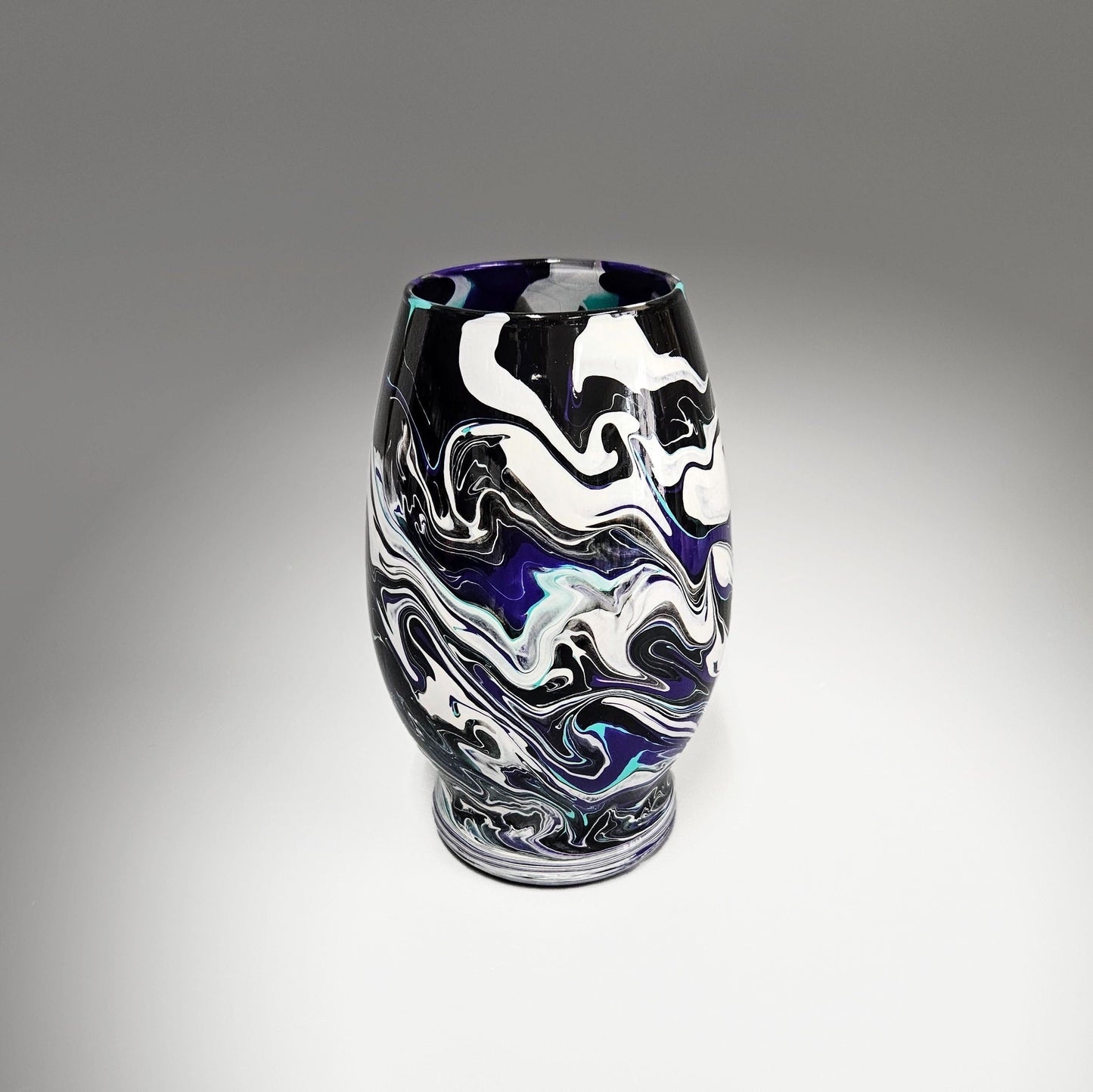 Painted Vase in Aqua White Purple Black