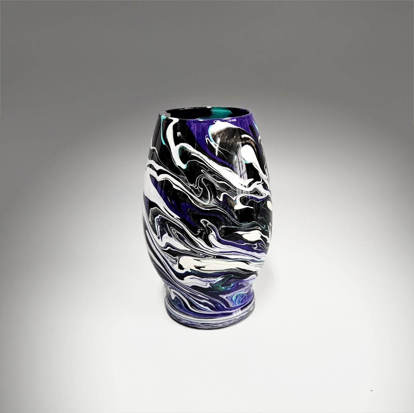 Painted Vase in Aqua White Purple Black