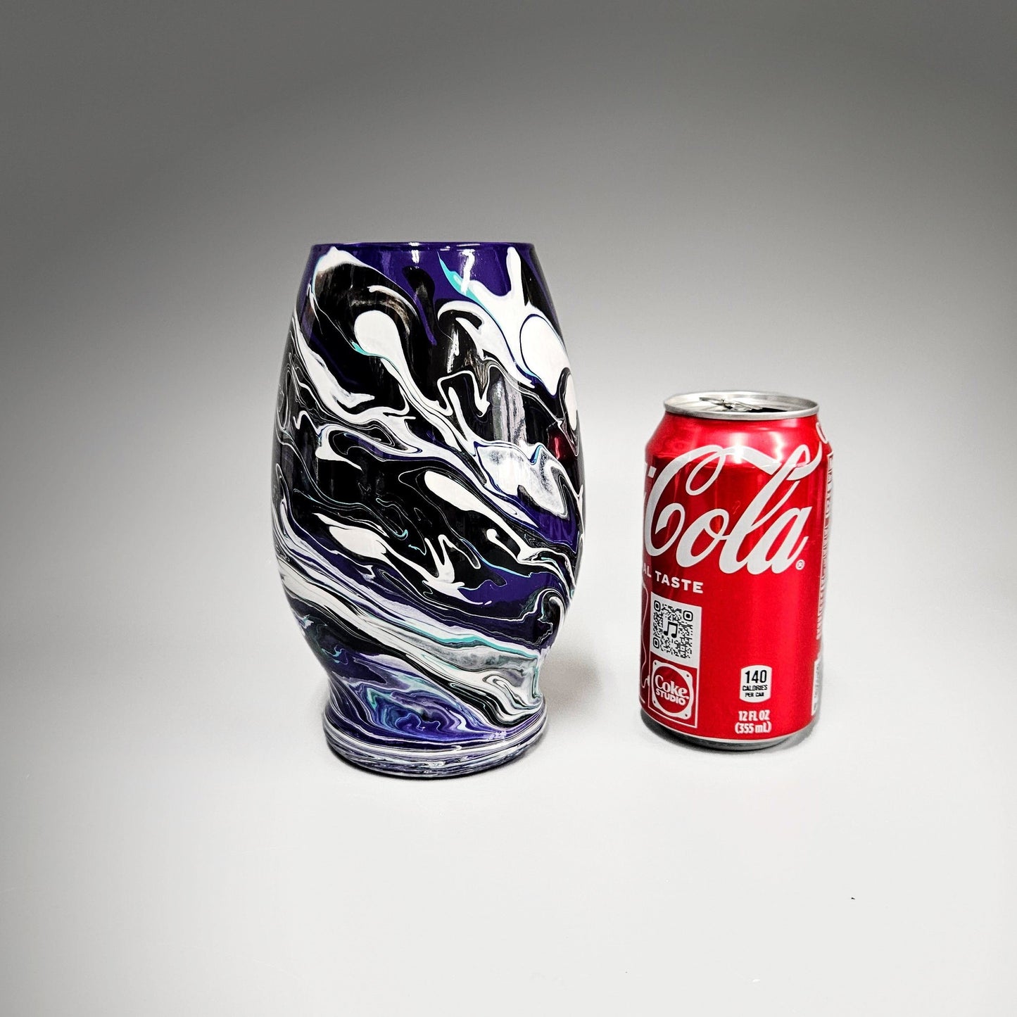 Painted Vase in Aqua White Purple Black