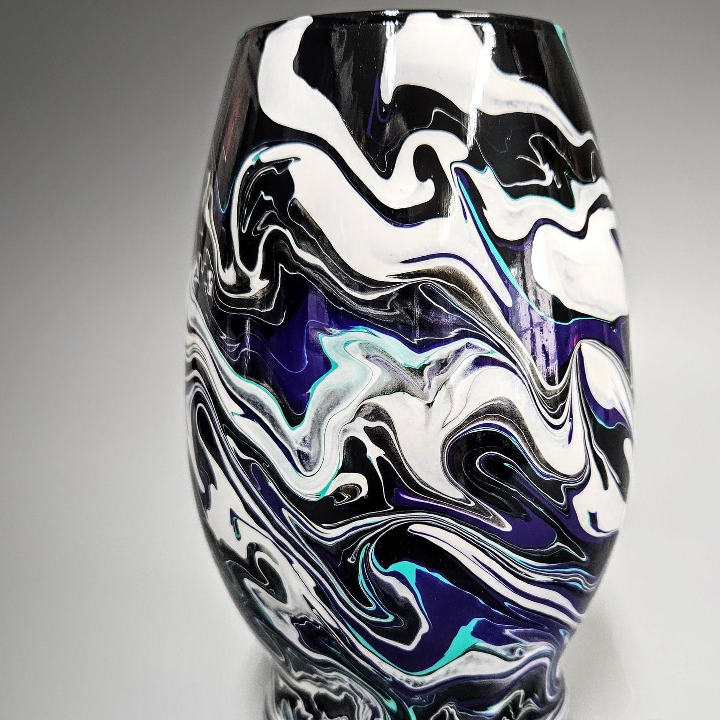 Painted Vase in Aqua White Purple Black