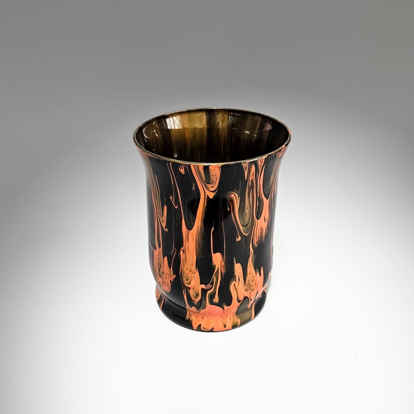 Glass Art Painted Orange Black Hurricane Vase