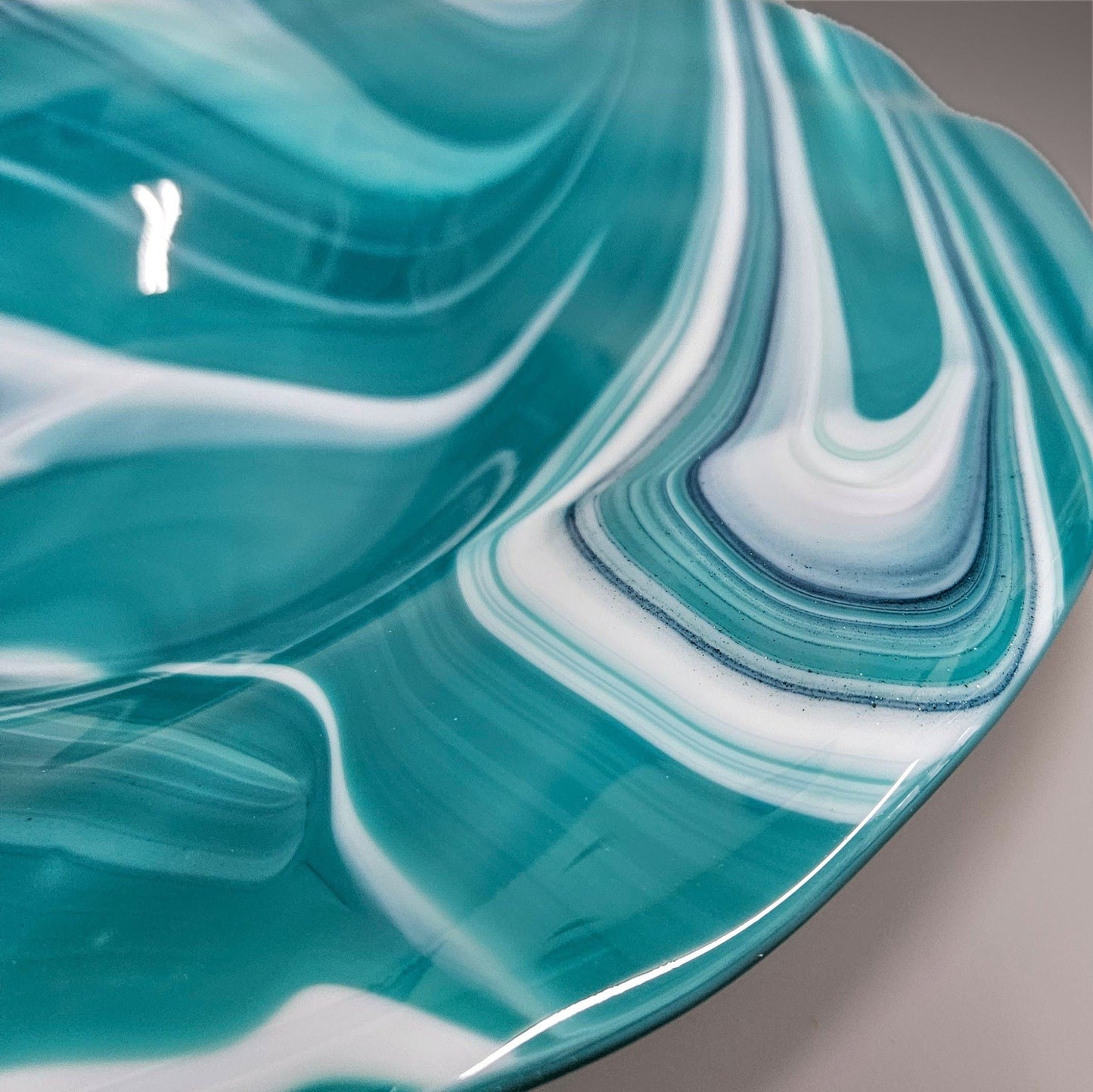 Decorative Glass Art Bowl in Peacock Blue Green