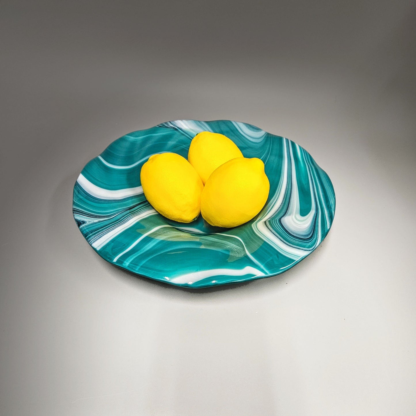 Decorative Glass Art Bowl in Peacock Blue Green