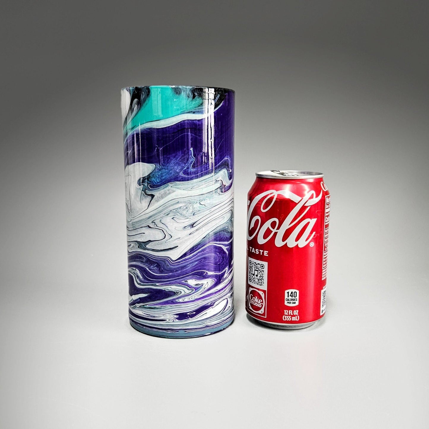Glass Art Cylinder Vase in Aqua Black Purple White