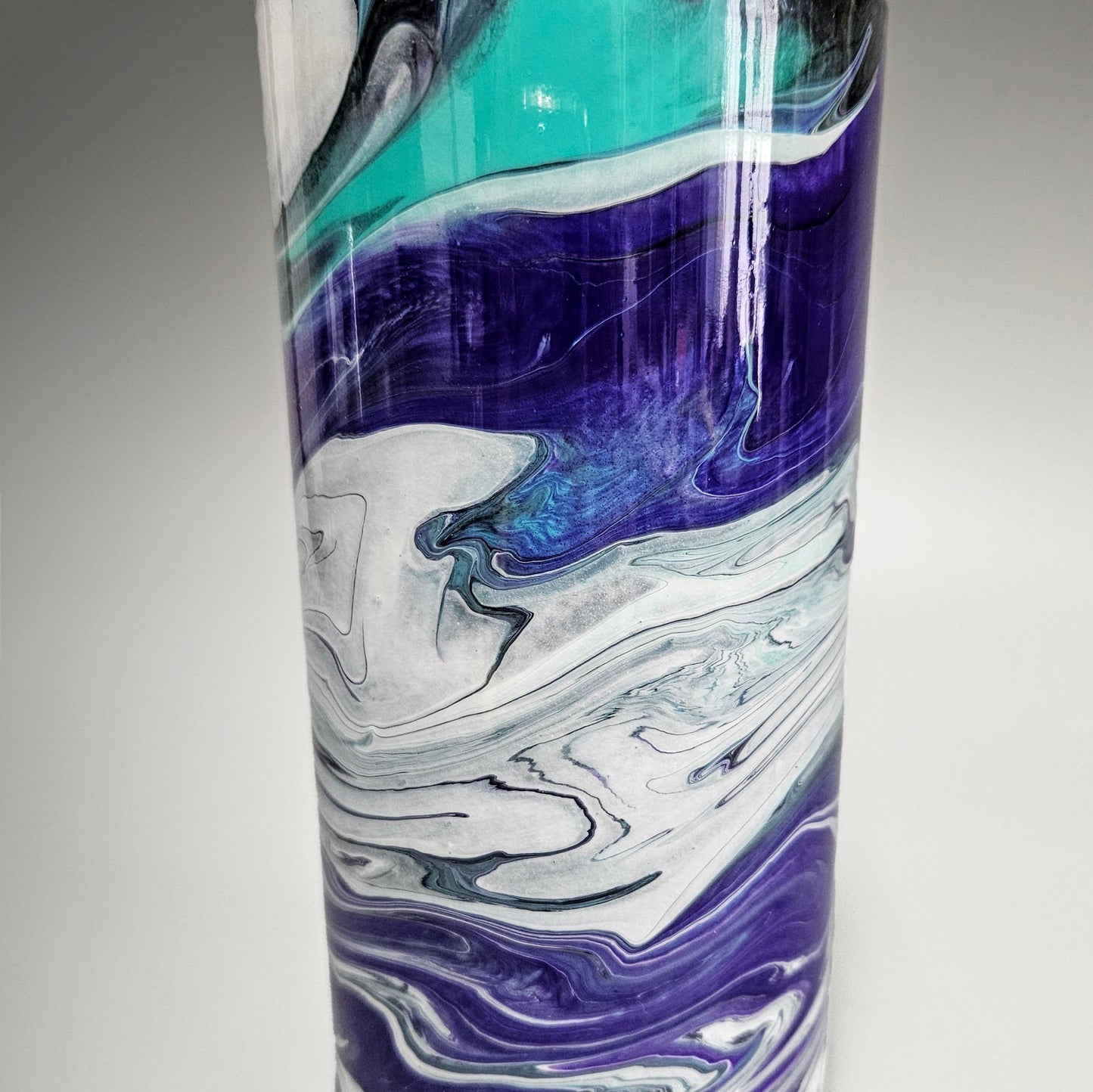 Glass Art Cylinder Vase in Aqua Black Purple White