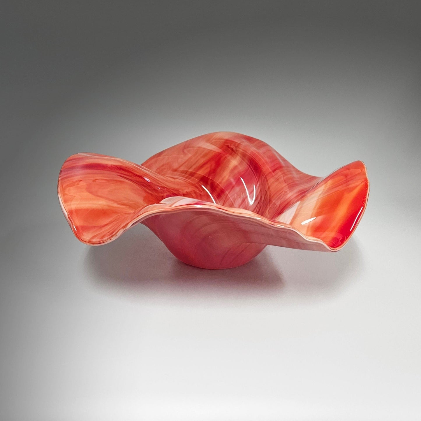 Glass Art Wave Bowl in Fiery Sunset Red