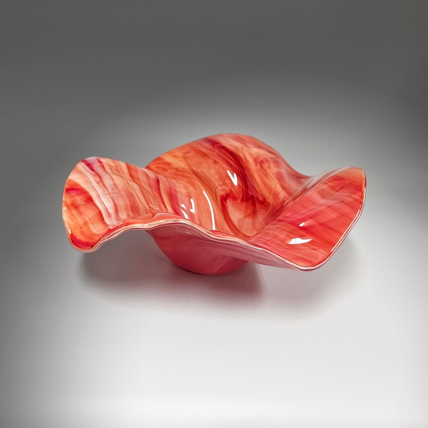 Glass Art Wave Bowl in Fiery Sunset Red