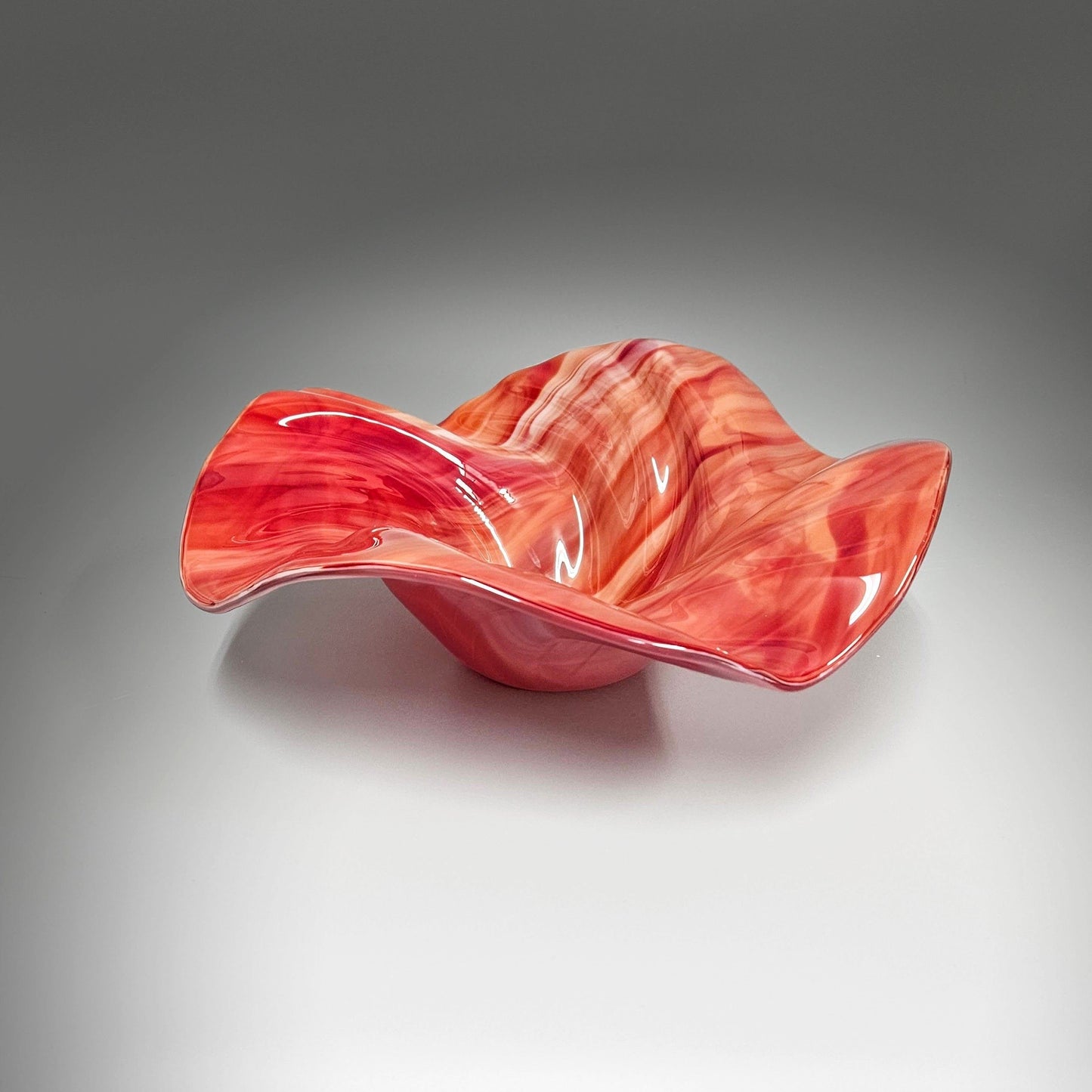 Glass Art Wave Bowl in Fiery Sunset Red