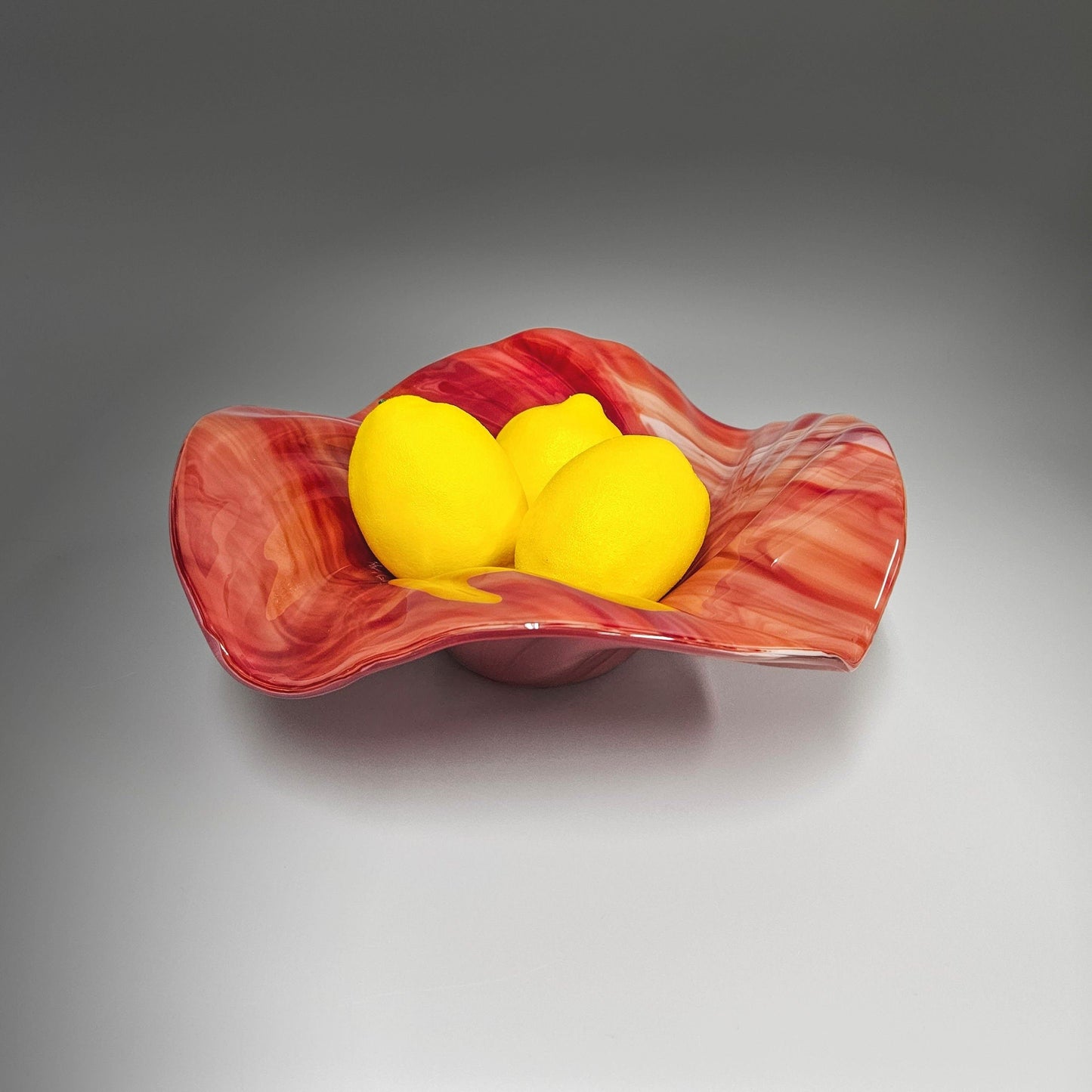 Glass Art Wave Bowl in Fiery Sunset Red