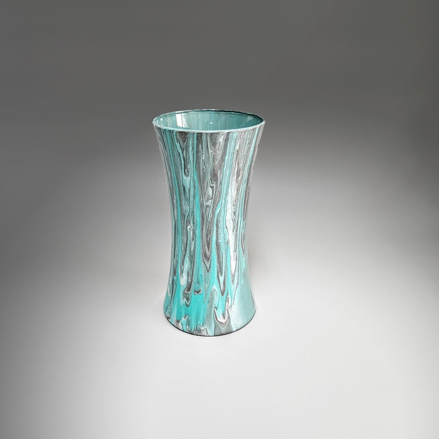 Abstract Painted Vase in Aqua and Gray, 8, 10.25 Inch