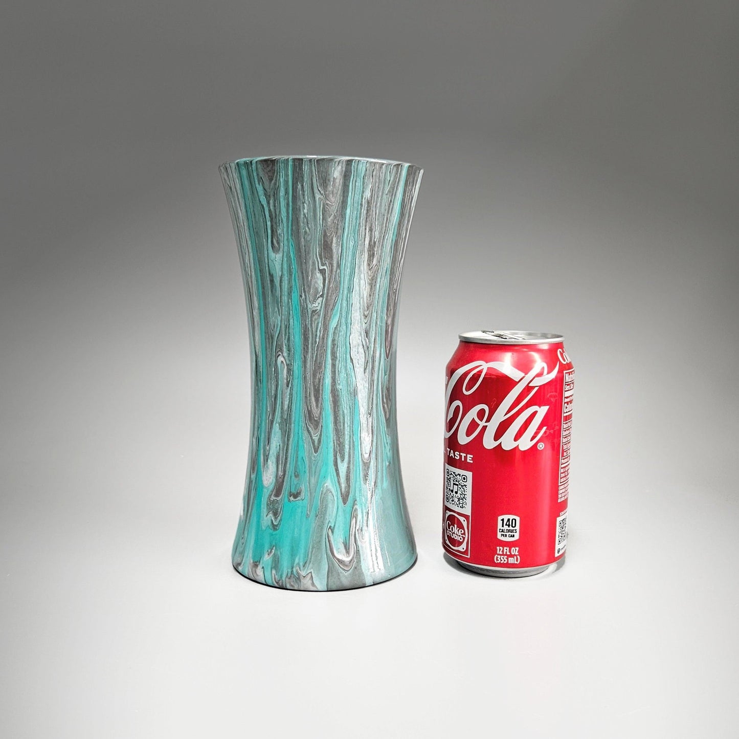 Abstract Painted Vase in Aqua and Gray, 8, 10.25 Inch