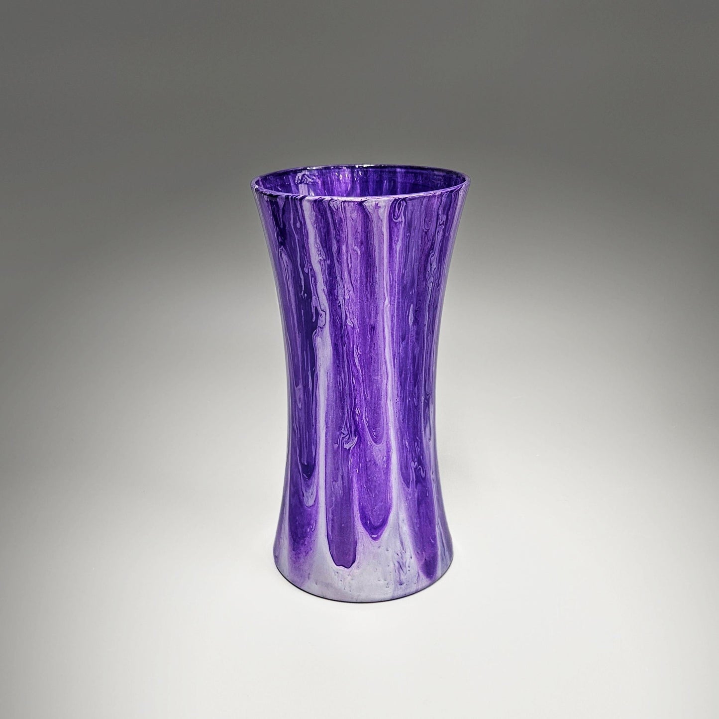 Fluid Art Glass Vase in Purple and Pearl White