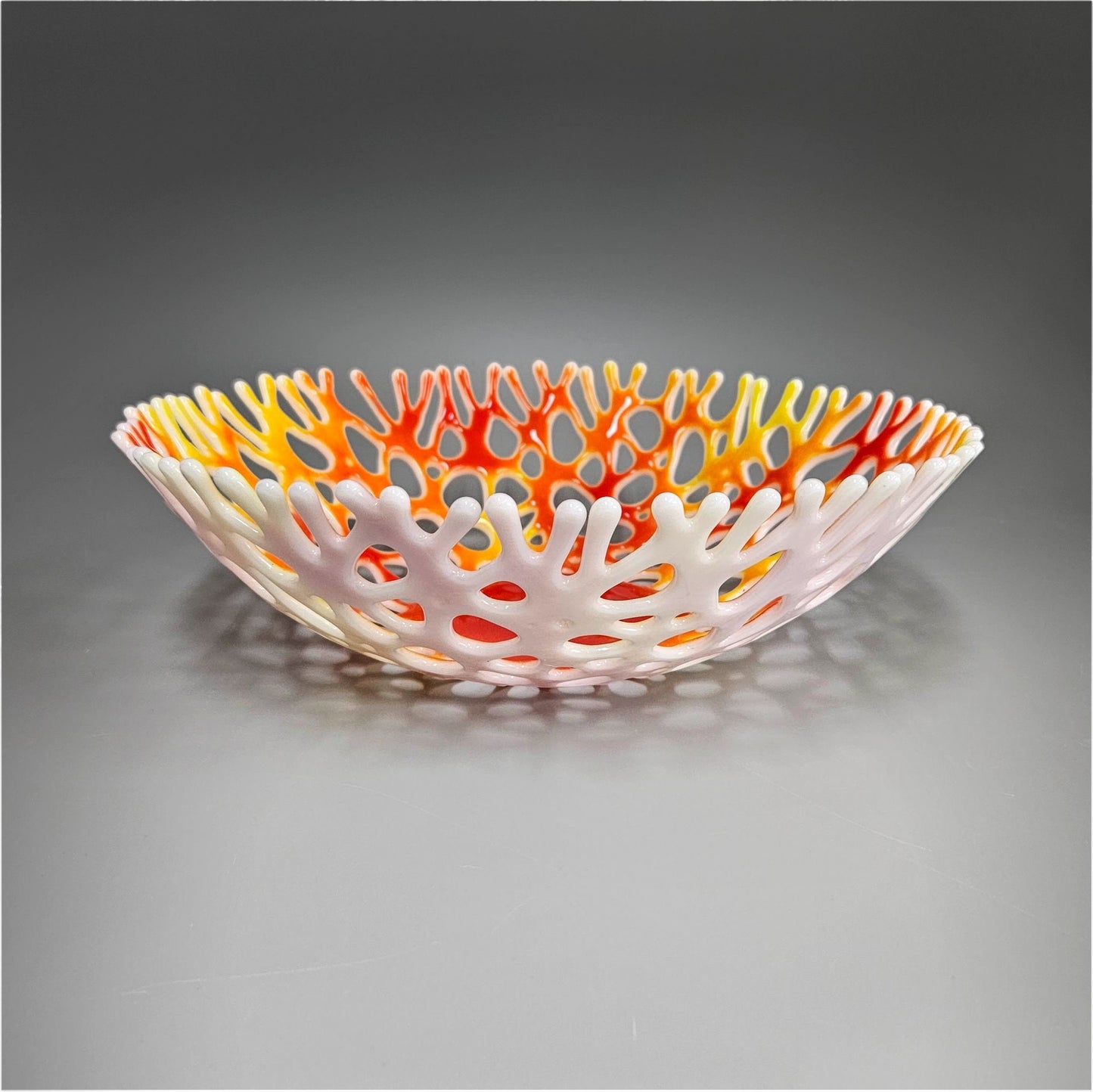 Large Glass Art Fruit Bowl in Red and Yellow | Coral Design