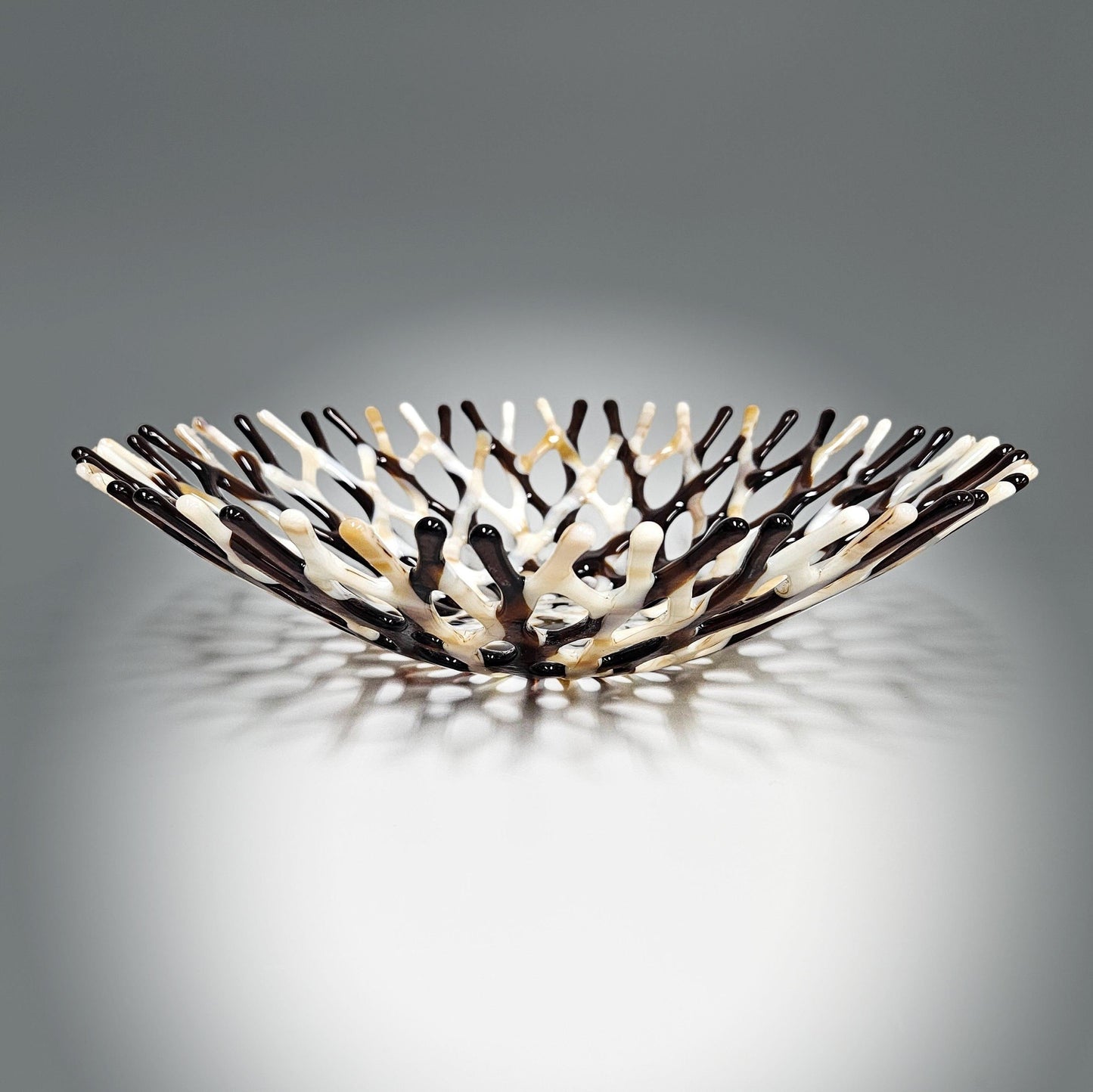 Modern Glass Art Fruit Bowl in Ivory Tan and Brown