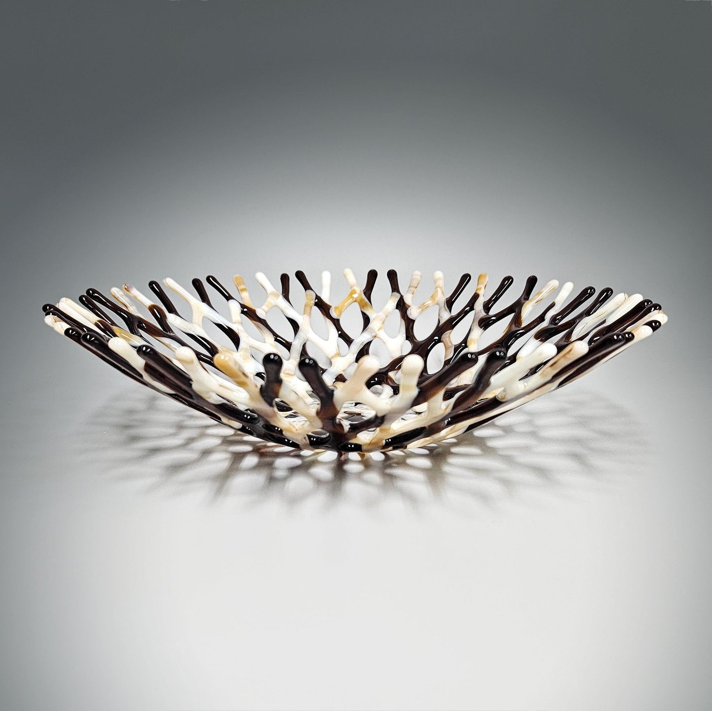 Modern Glass Art Fruit Bowl in Ivory Tan and Brown