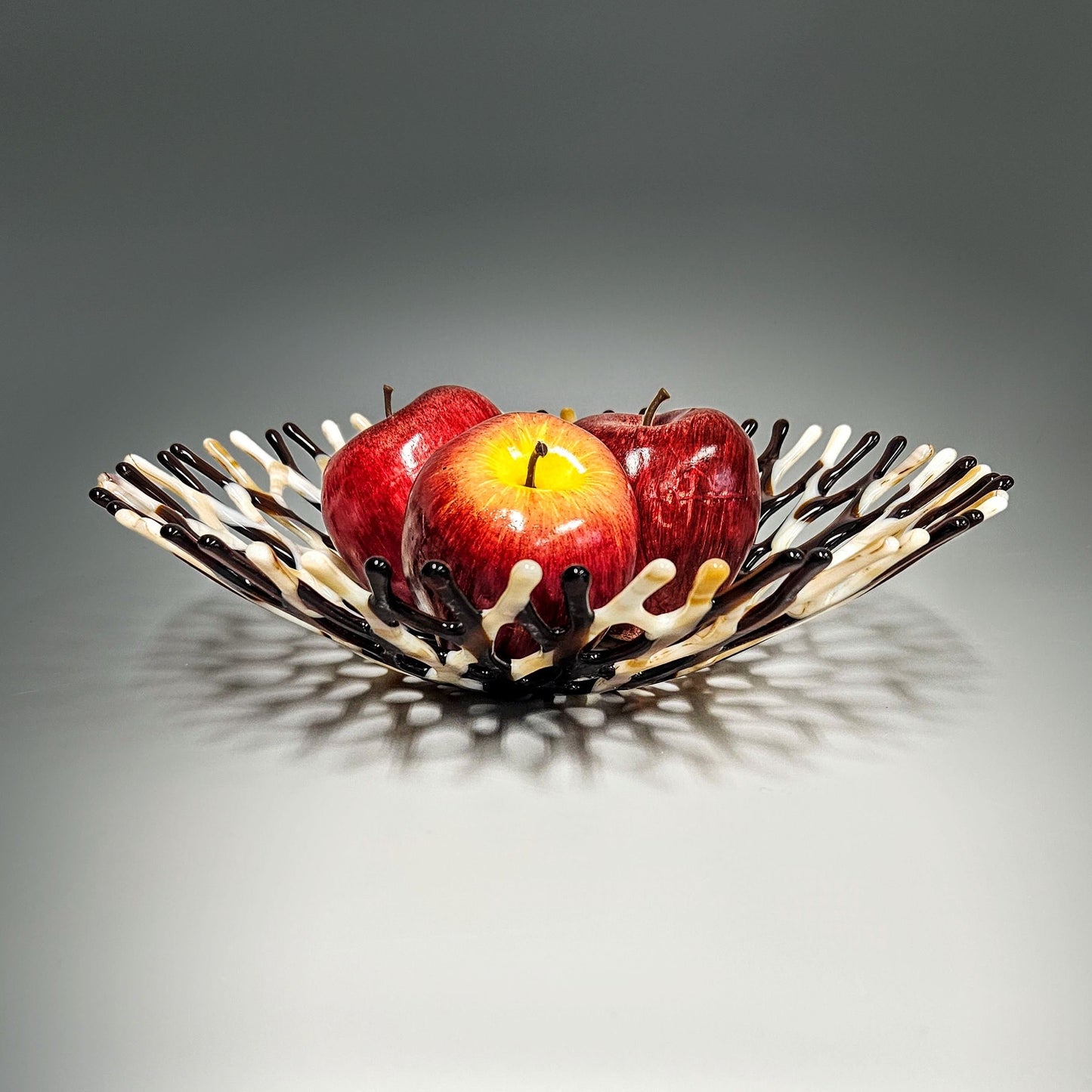 Modern Glass Art Fruit Bowl in Ivory Tan and Brown