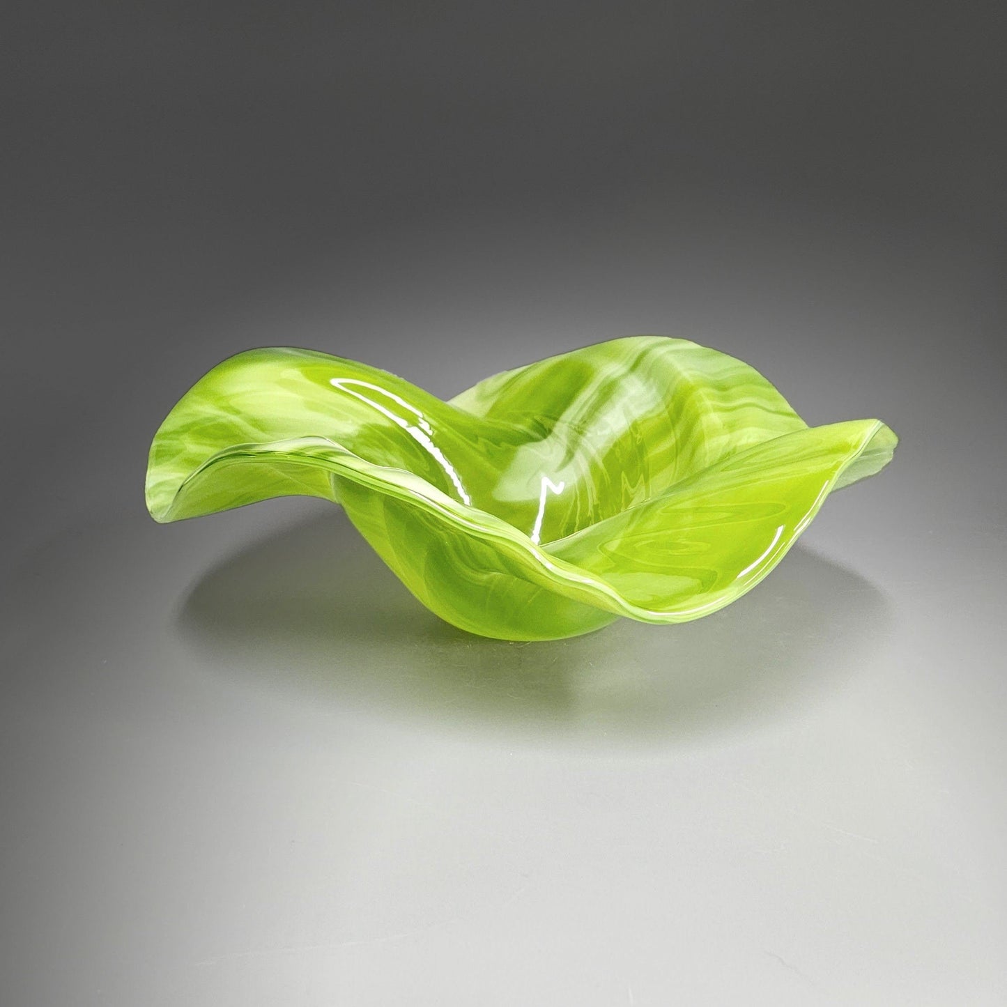 Glass Art Sculptured Wave Bowl in Green