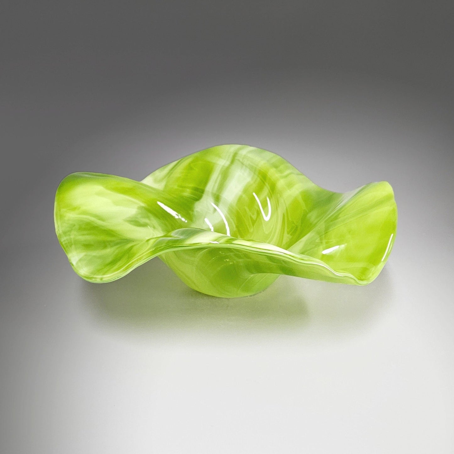 Glass Art Sculptured Wave Bowl in Green