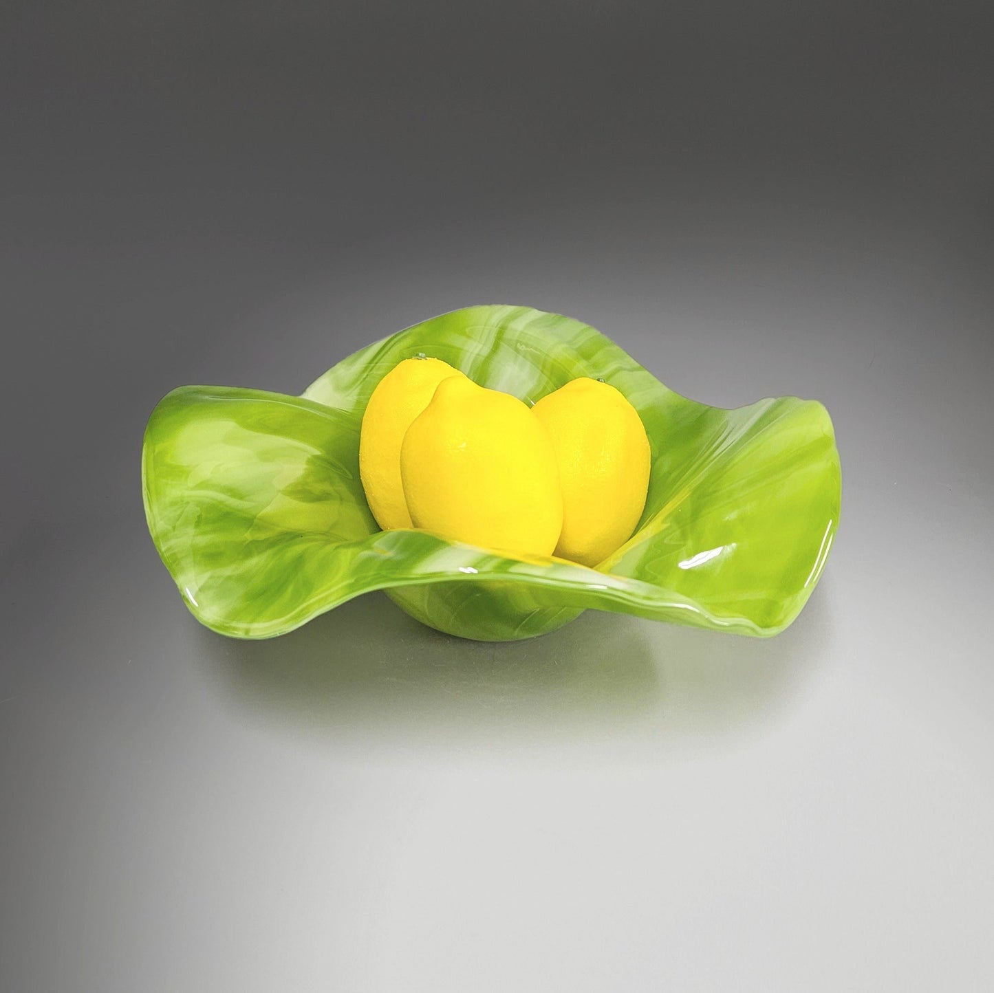 Glass Art Sculptured Wave Bowl in Green