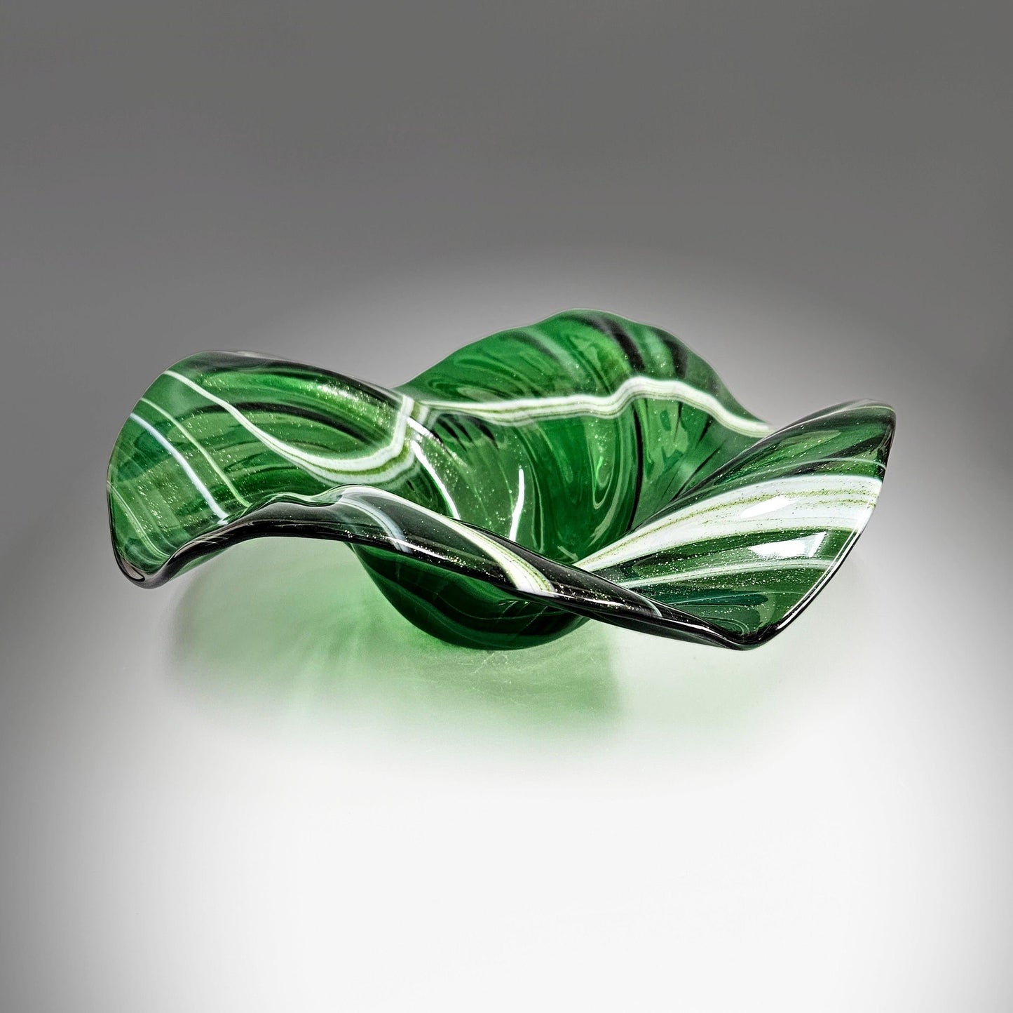 Glass Art Wave Bowl in Kelly Green Aventurine Glass