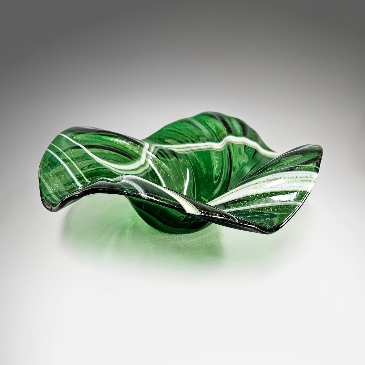 Glass Art Wave Bowl in Kelly Green Aventurine Glass