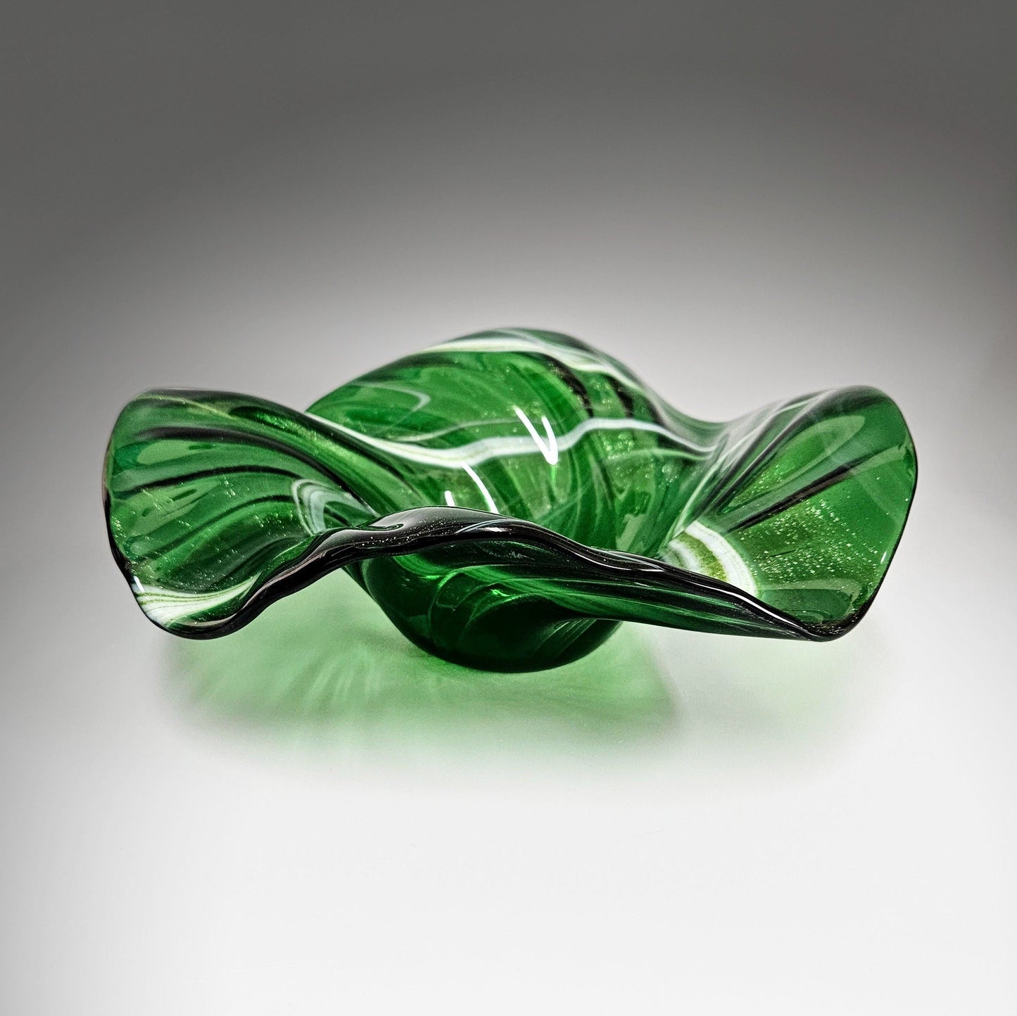 Glass Art Wave Bowl in Kelly Green Aventurine Glass