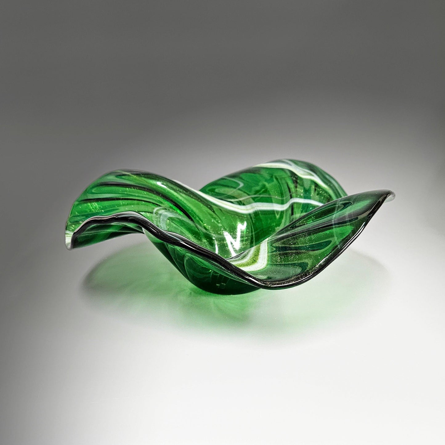 Glass Art Wave Bowl in Kelly Green Aventurine Glass